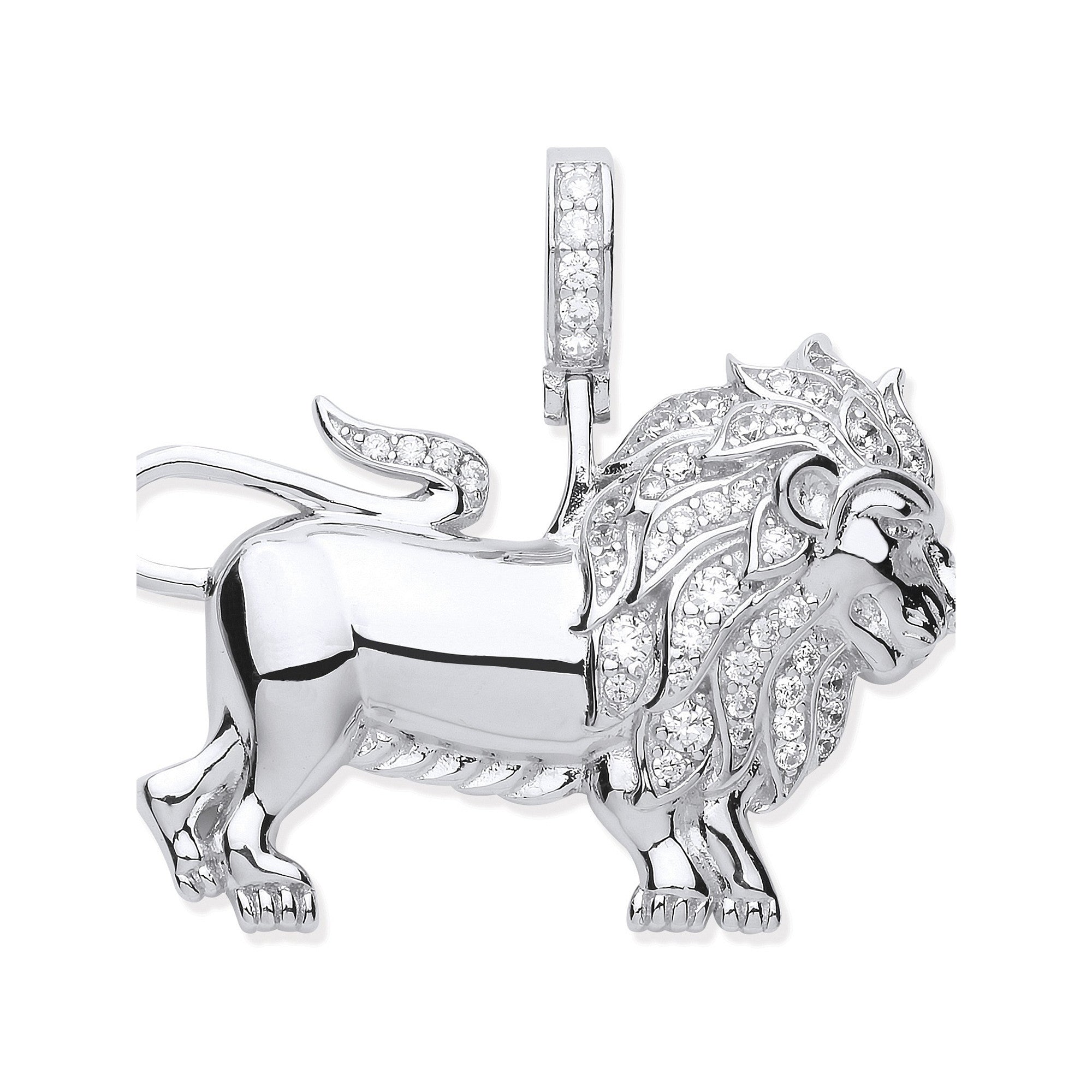 Silver Cubic Zirconia Lion Pendant - Silver