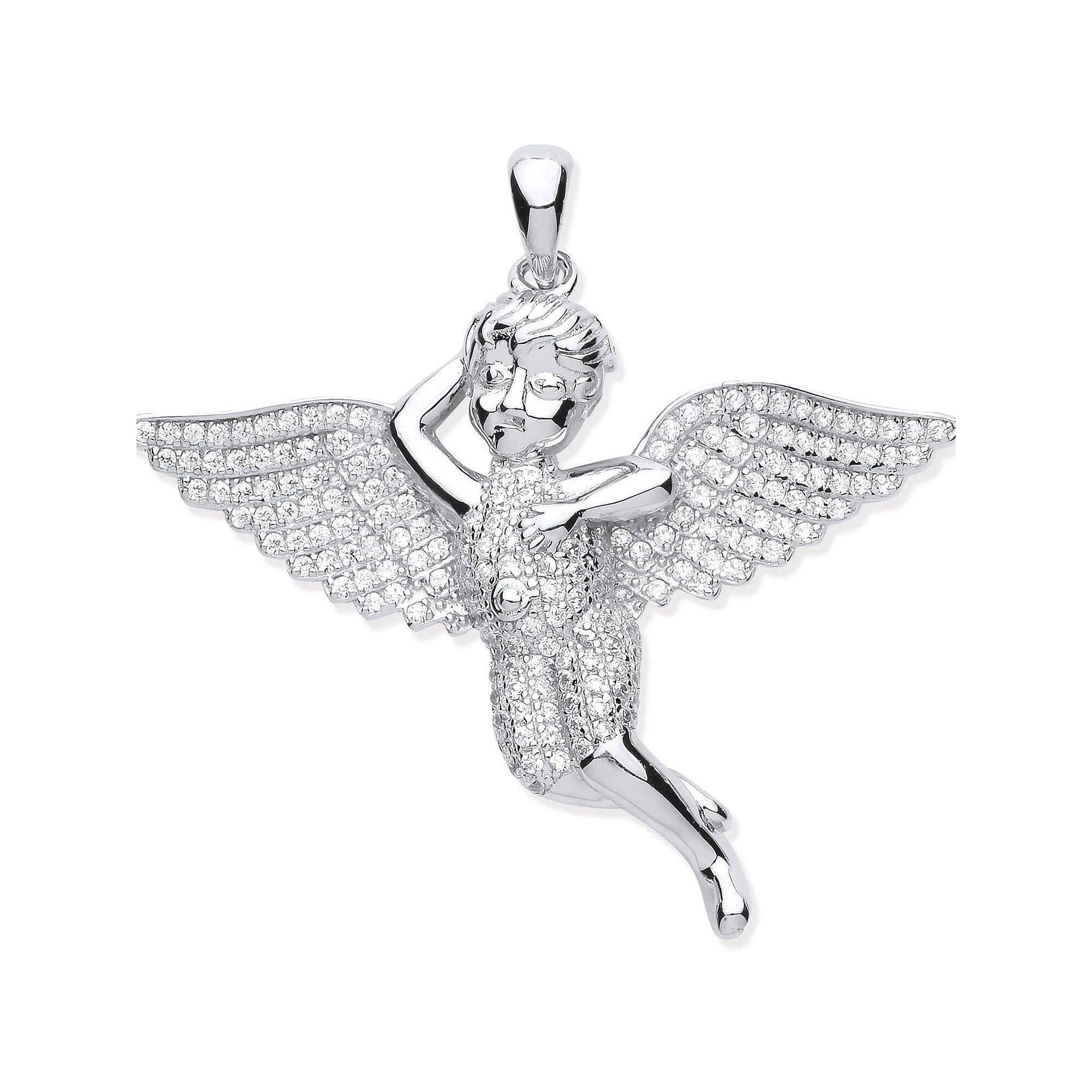 Silver Cubic Zirconia Cherub Angel Pendant - Silver