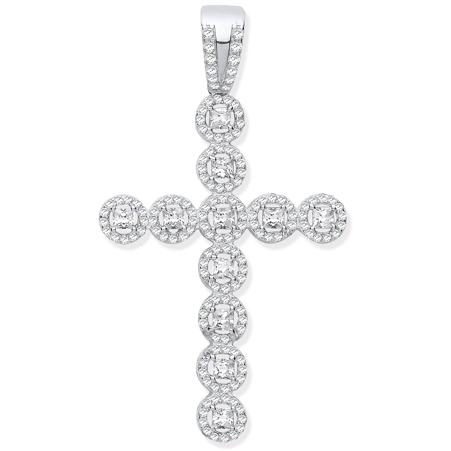 Silver Cubic Zirconia Halo Style Fancy Cross - Silver