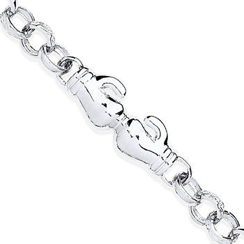 Silver Baby Boxing Gloves Belcher Bracelet - Silver