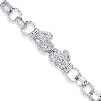 Silver Baby Cubic Zirconias Boxing Gloves Belcher Bracelet - Silver