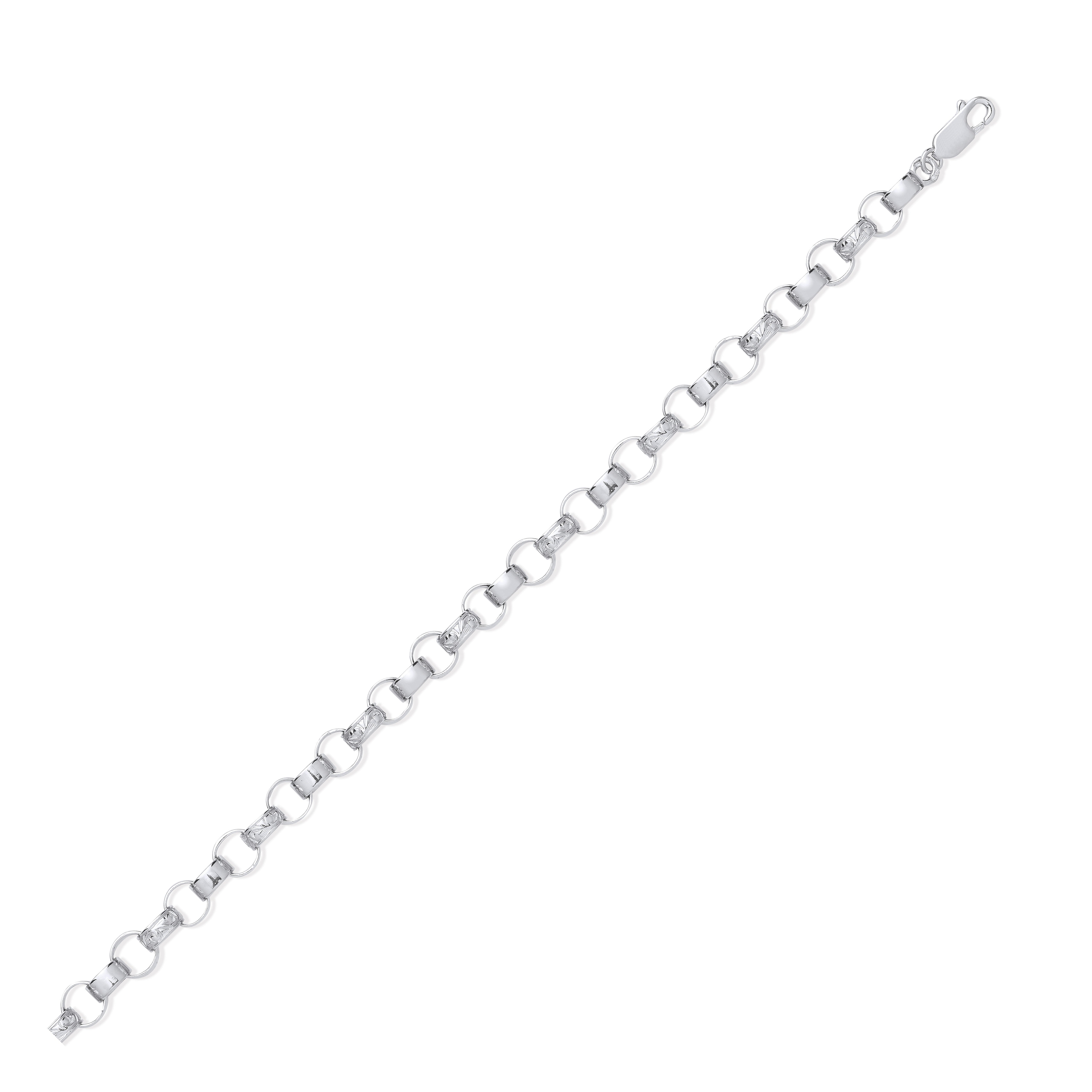 Silver 8.0mm Plain & Engraved Link Belcher Chain/Bracelet - Silver