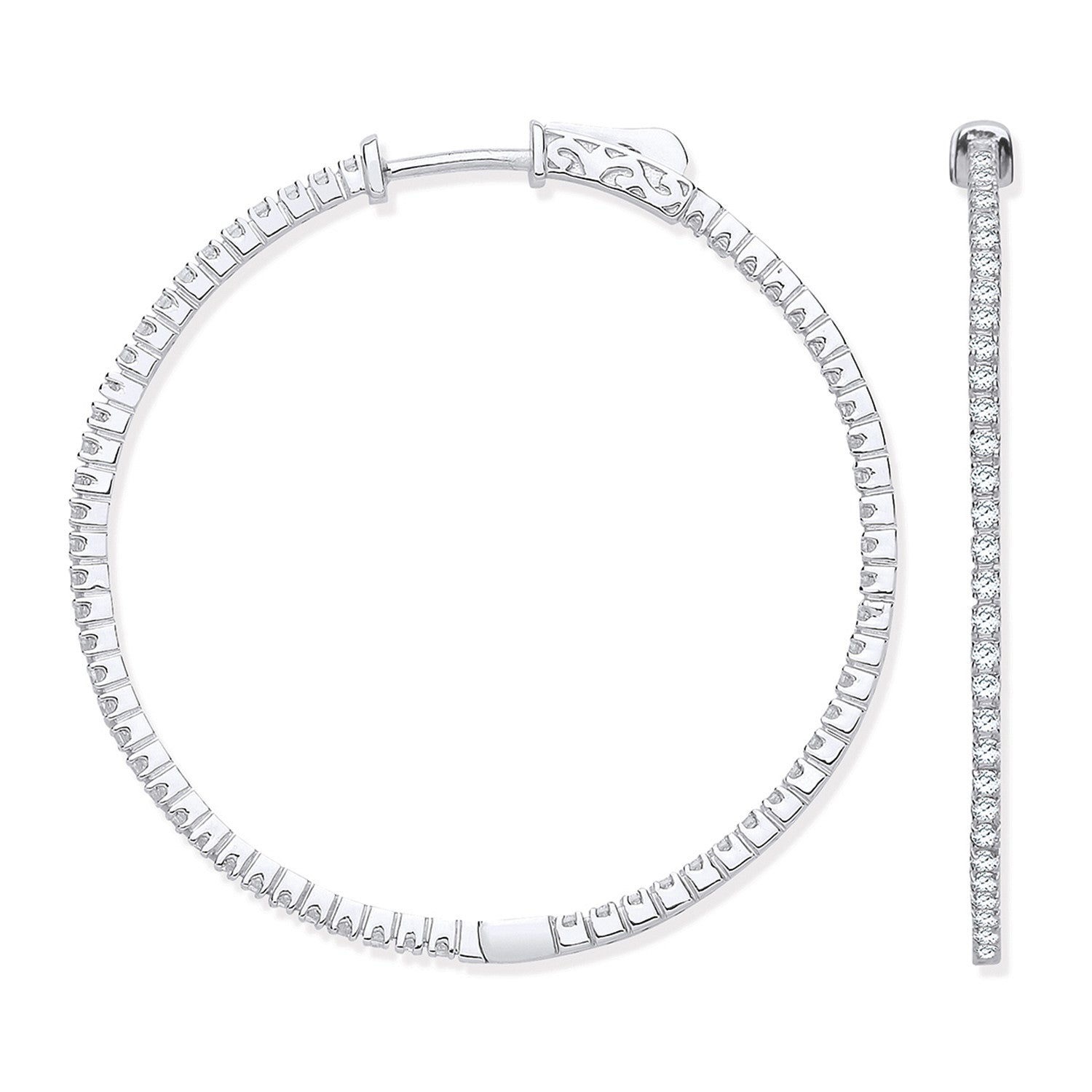 18ct White Gold 1.02ctw Diamond set Inside & Outside Hoop Earrings - 18ct Gold