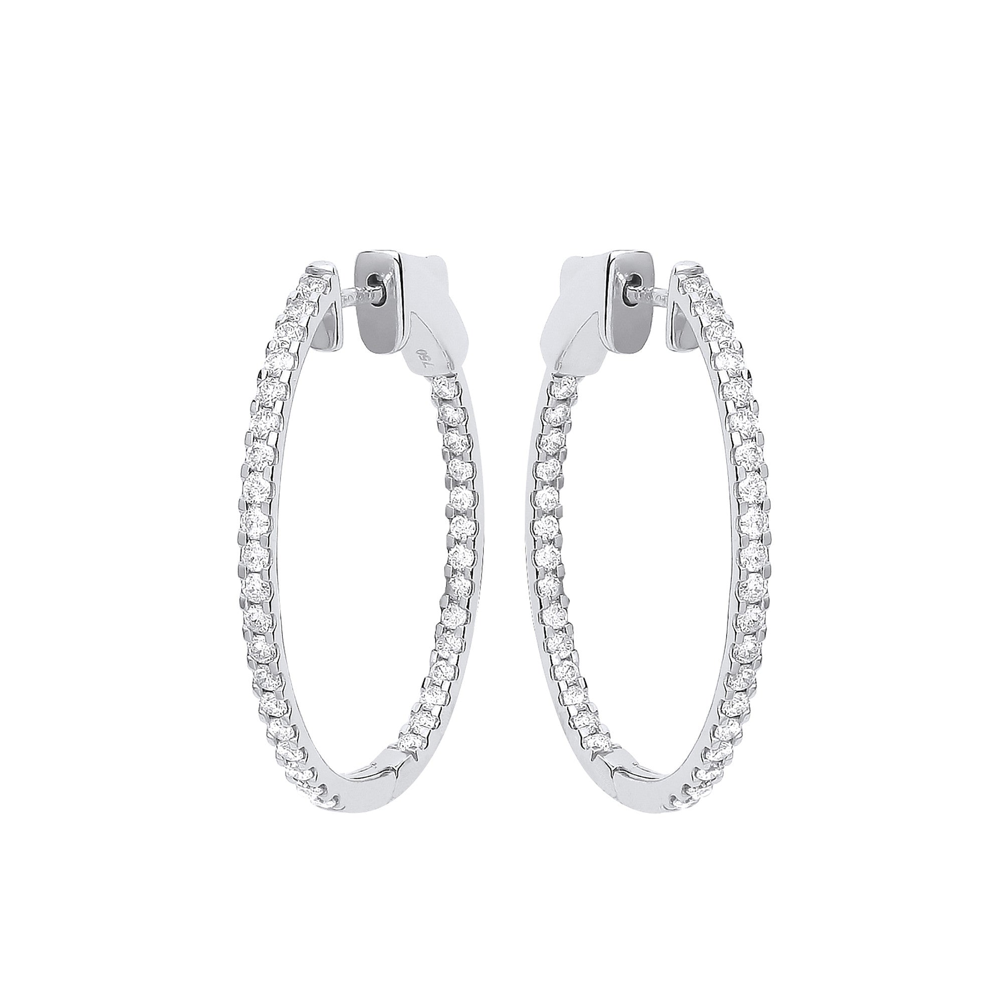 18ct White Gold 1.27ctw Diamond set Inside & Outside Oval Hoops - 18ct Gold
