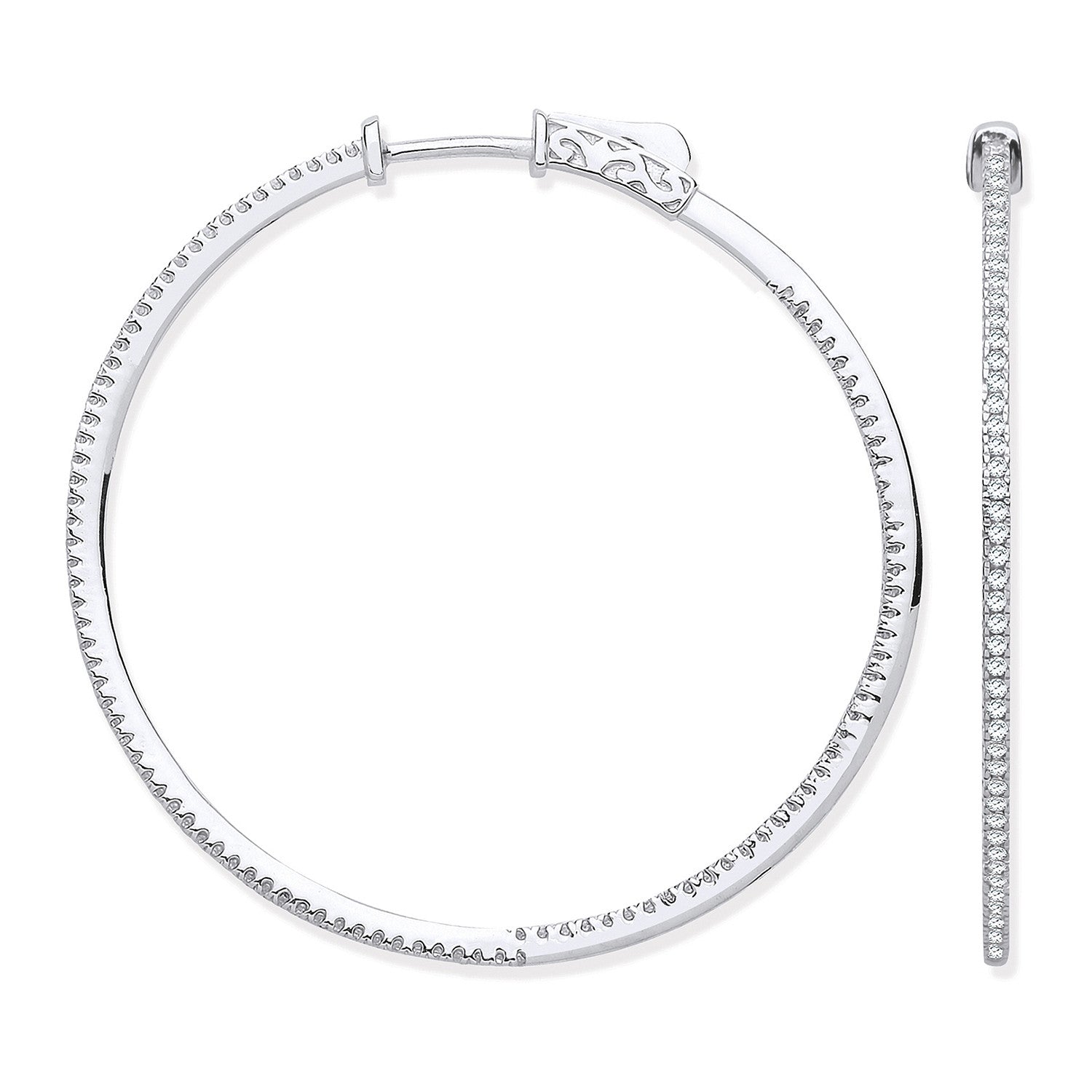 18ct White Gold Skinny Hoops Set with 0.72ctw Diamonds Inside & Outside - 18ct Gold