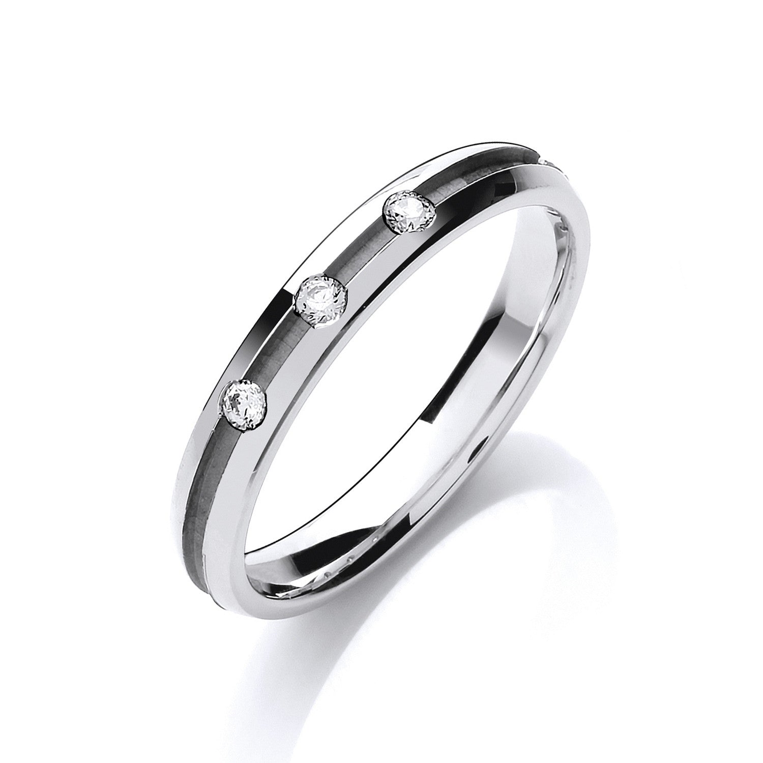 0.06ctw 3st Brilliant Cut Diamond Set 3mm Court Centre Groove Wedding Band - Platinum