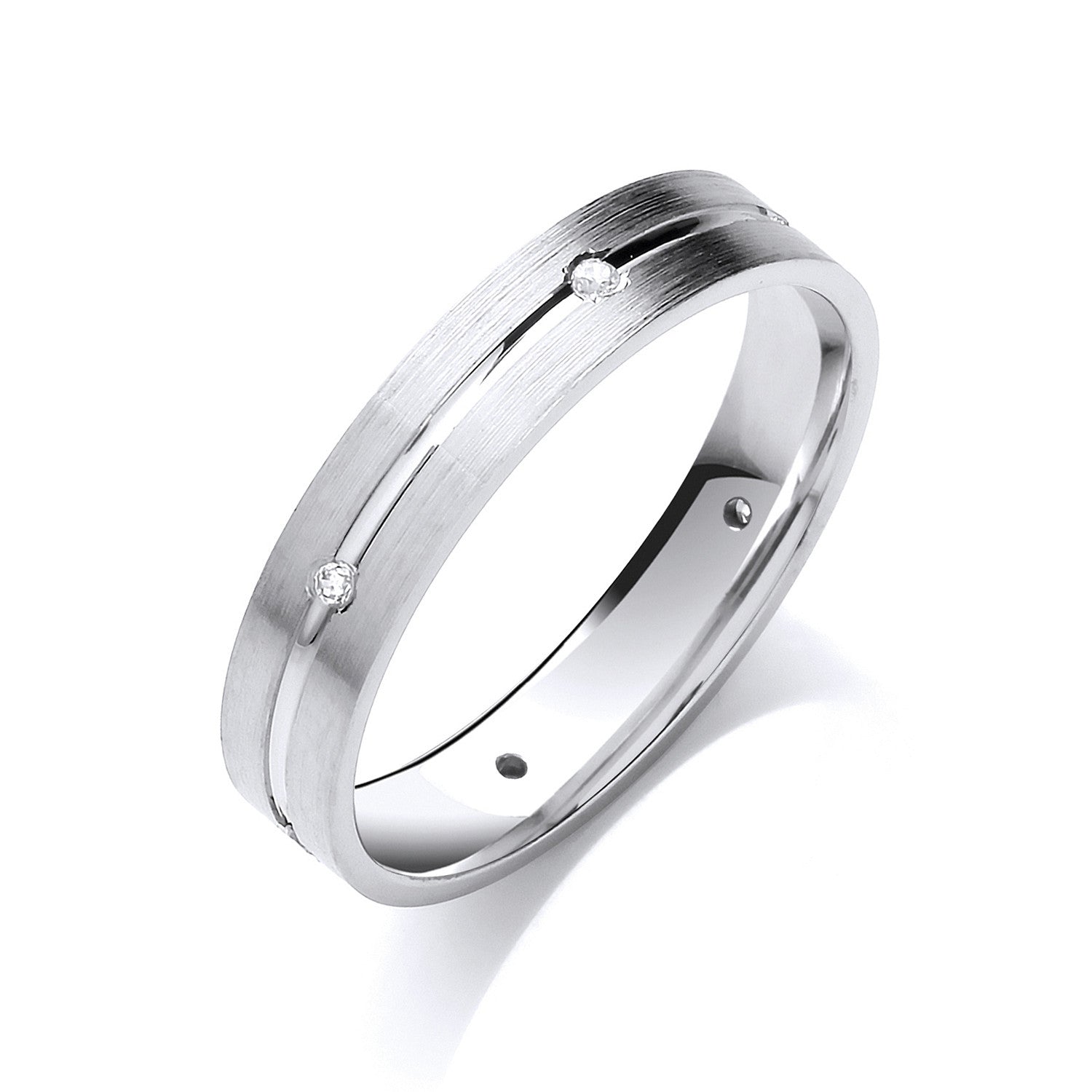 0.06ctw 6st Brilliant Cut Diamond Set 4mm Flat Court Centre Groove Wedding Band - Platinum