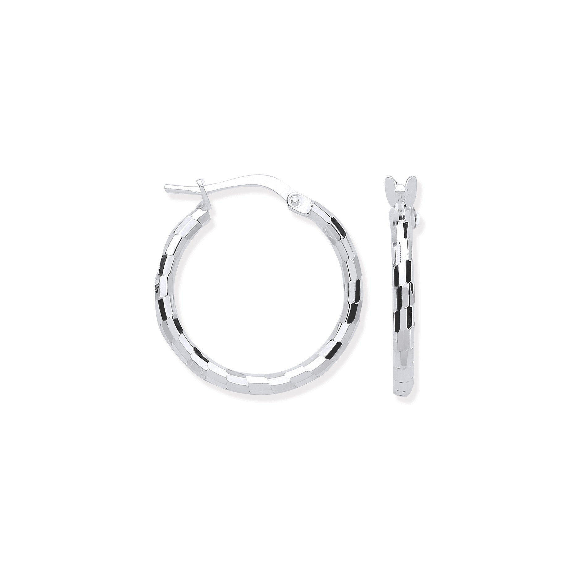 Silver 15mm Hoop, Checkerboard Design - Silver