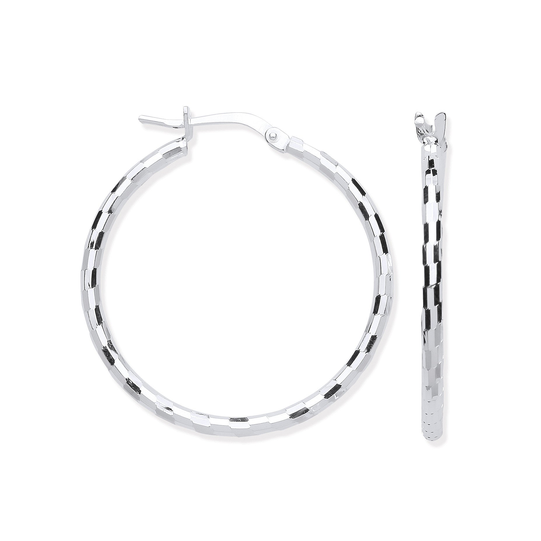Silver 25mm Hoop, Checkerboard Design - Silver