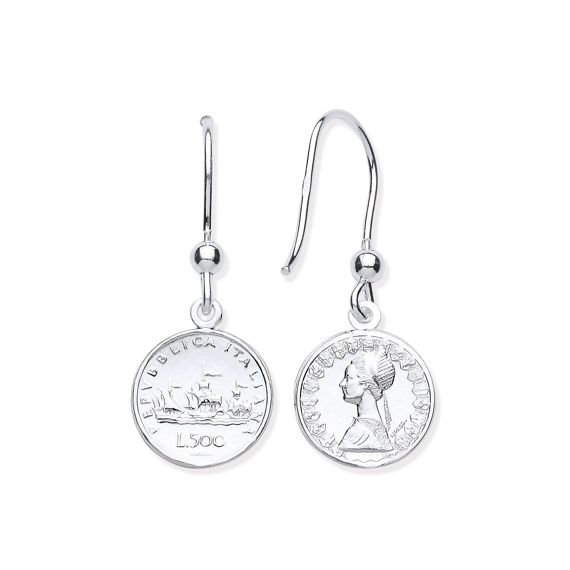 Silver Coin Drop Hook Earrings - Silver