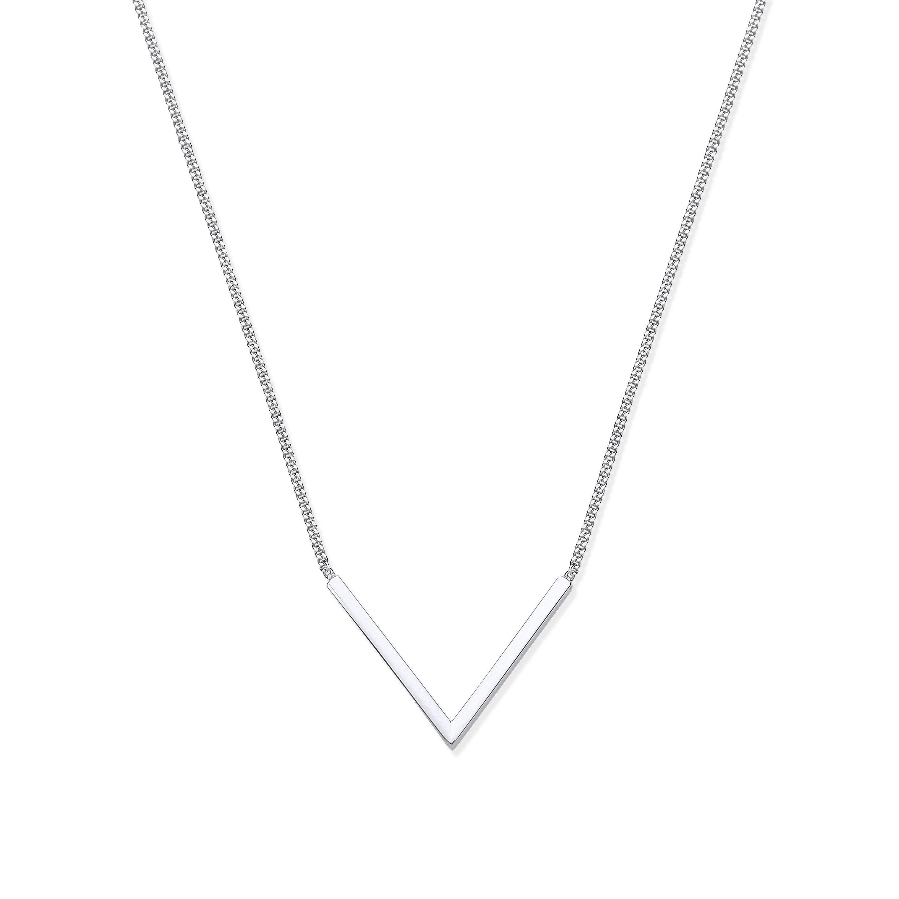 Silver V-Shape 17" Necklace - Silver