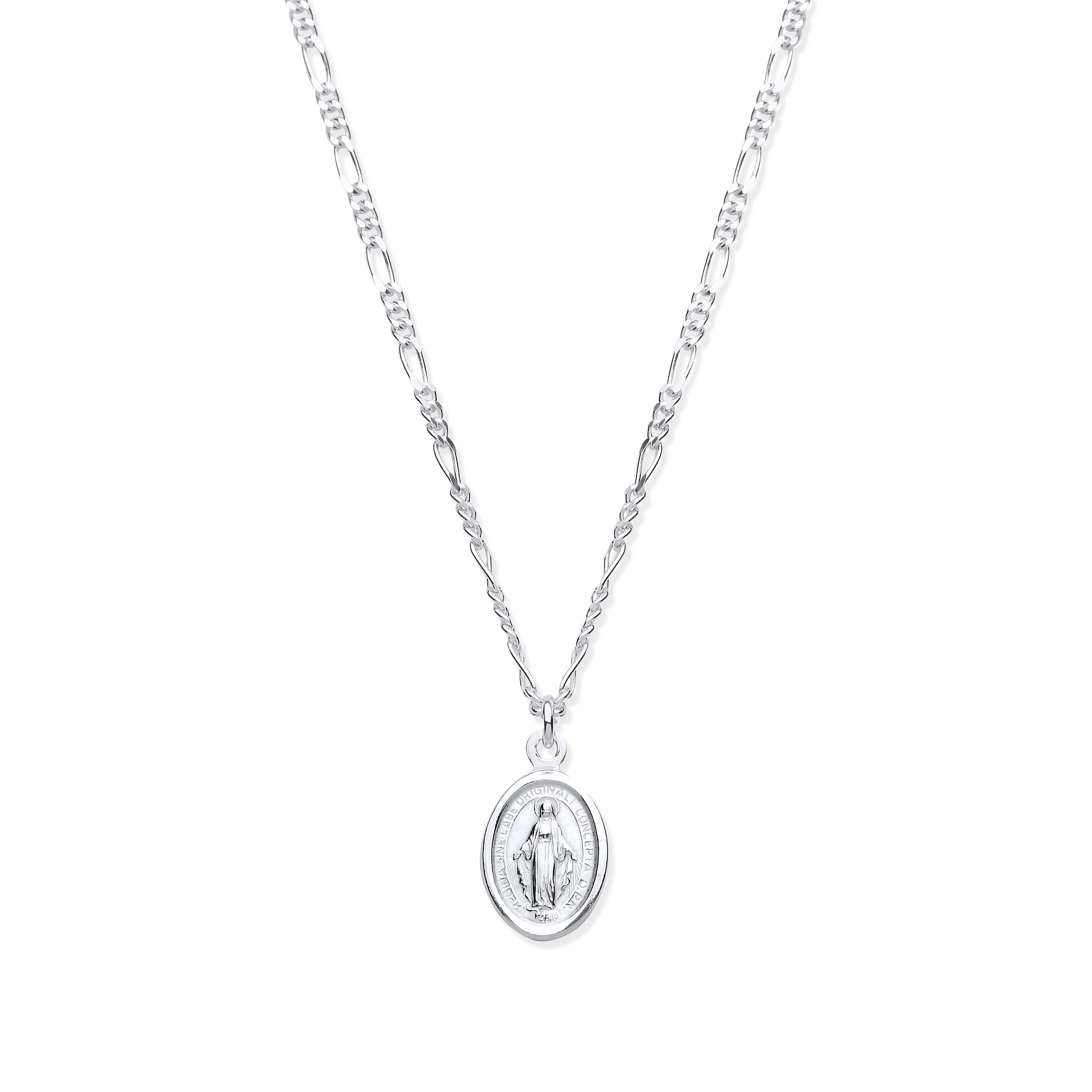 Silver Miraculous Medallion 17" Necklace/07" Bracelet - Silver