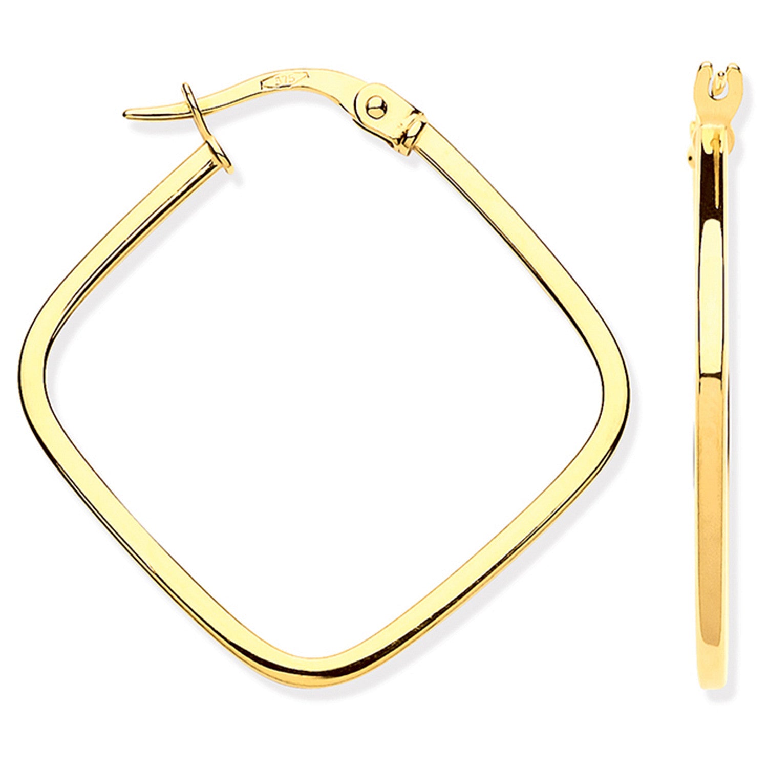Yellow Gold Square Hoop Earrings - 9ct Gold