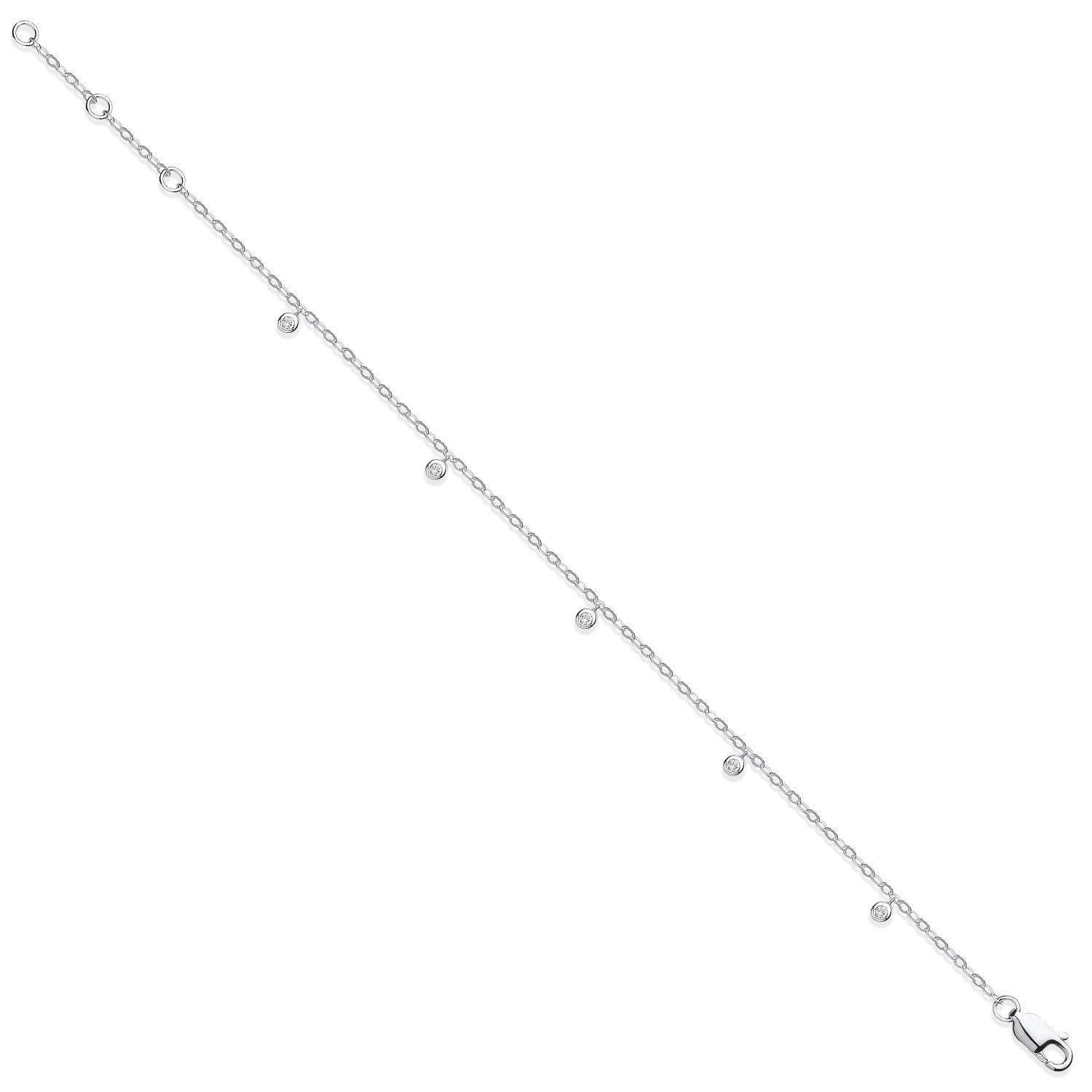 9ct White Gold Rub-Over 0.10ctw Diamond Bracelet - 9ct Gold