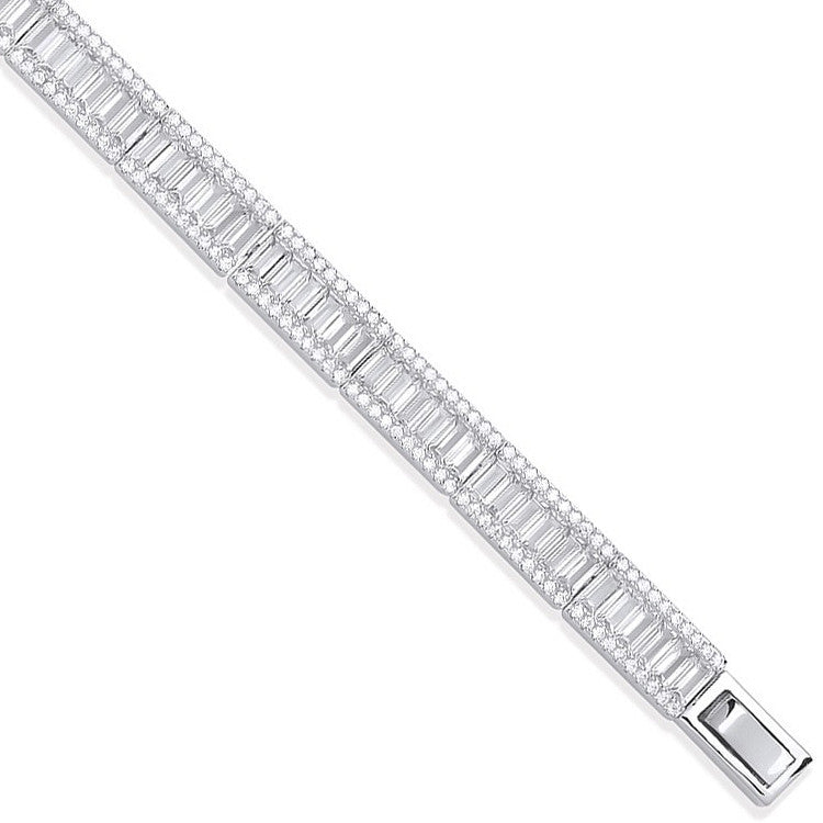 Silver Baguette & Round Cubic Zirconias Ladies Bracelet - Silver