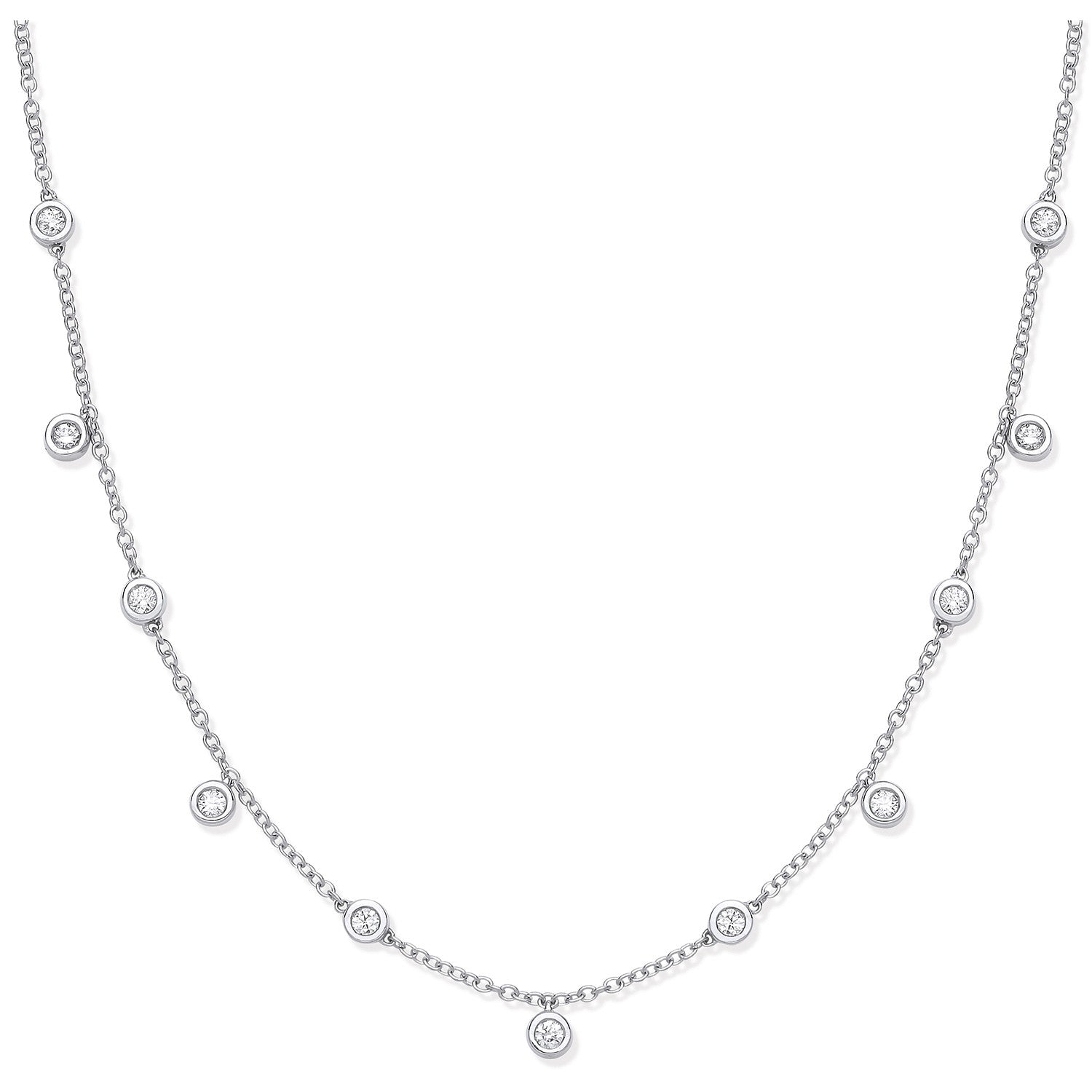 18ct White Gold 0.33ctw Rub Over Set Diamond (18in/45cm) Chain - 18ct Gold