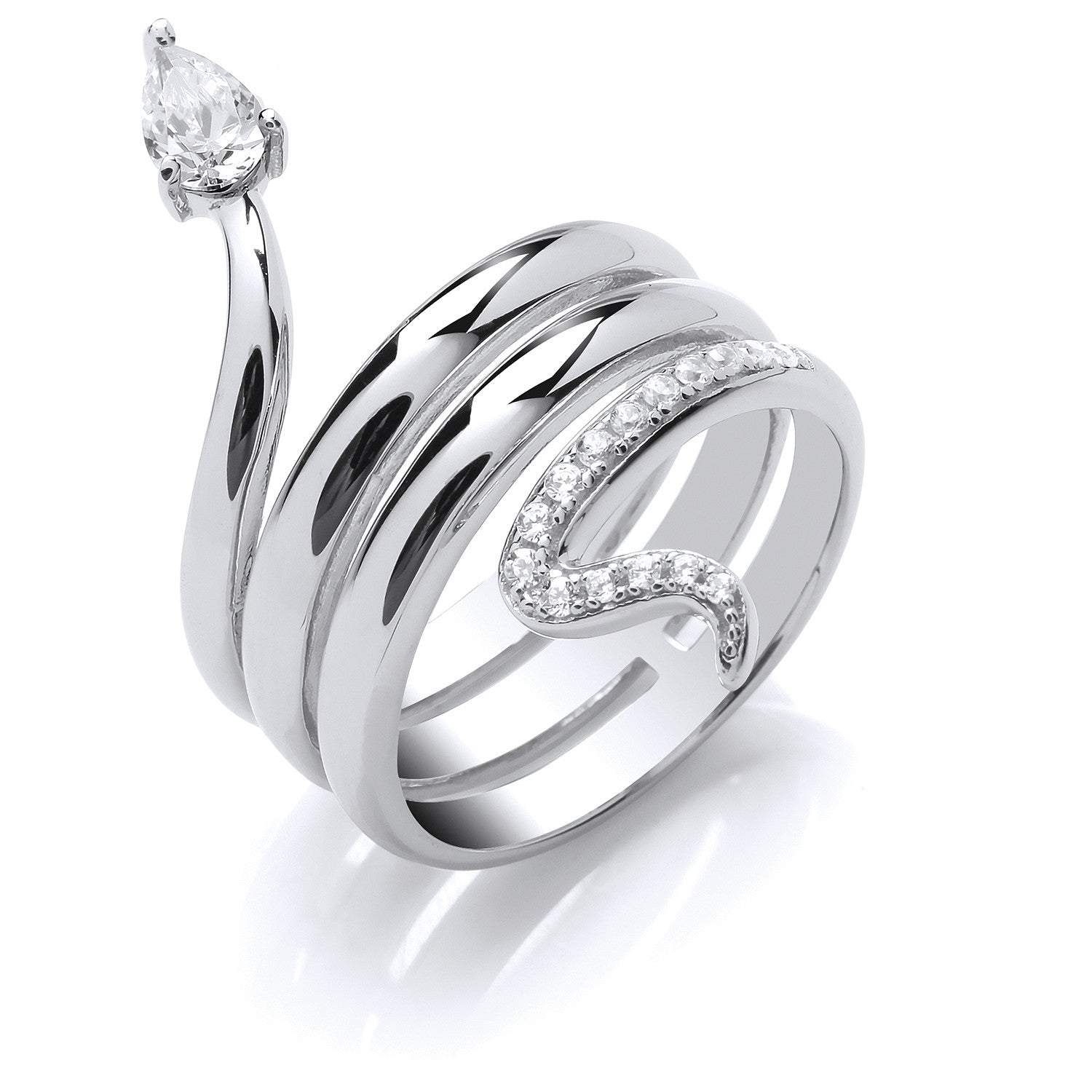 Silver Snake Cubic Zirconia Ring - Silver
