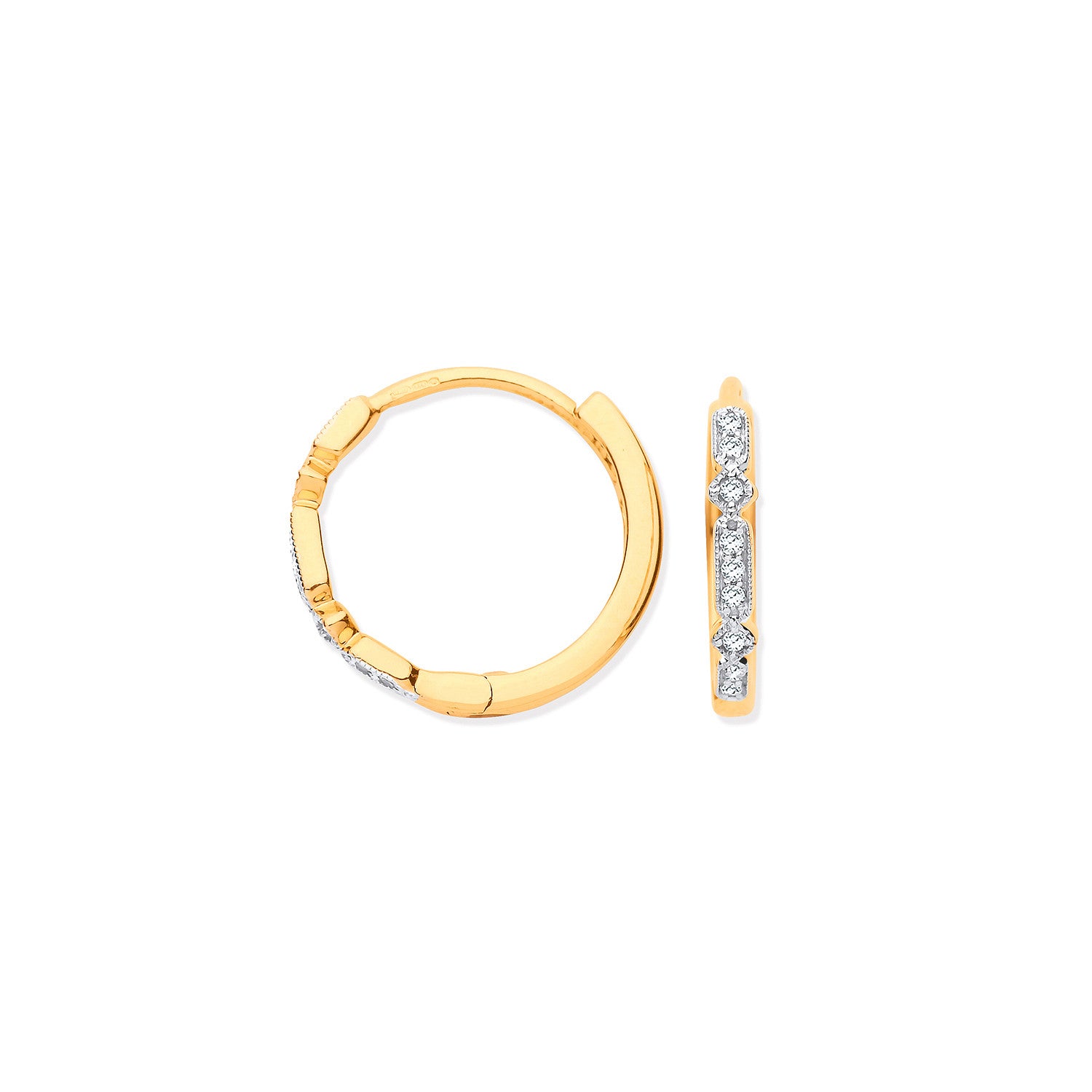 9ct Yellow Gold Round 0.08ctw Diamond Hoops - 9ct Gold