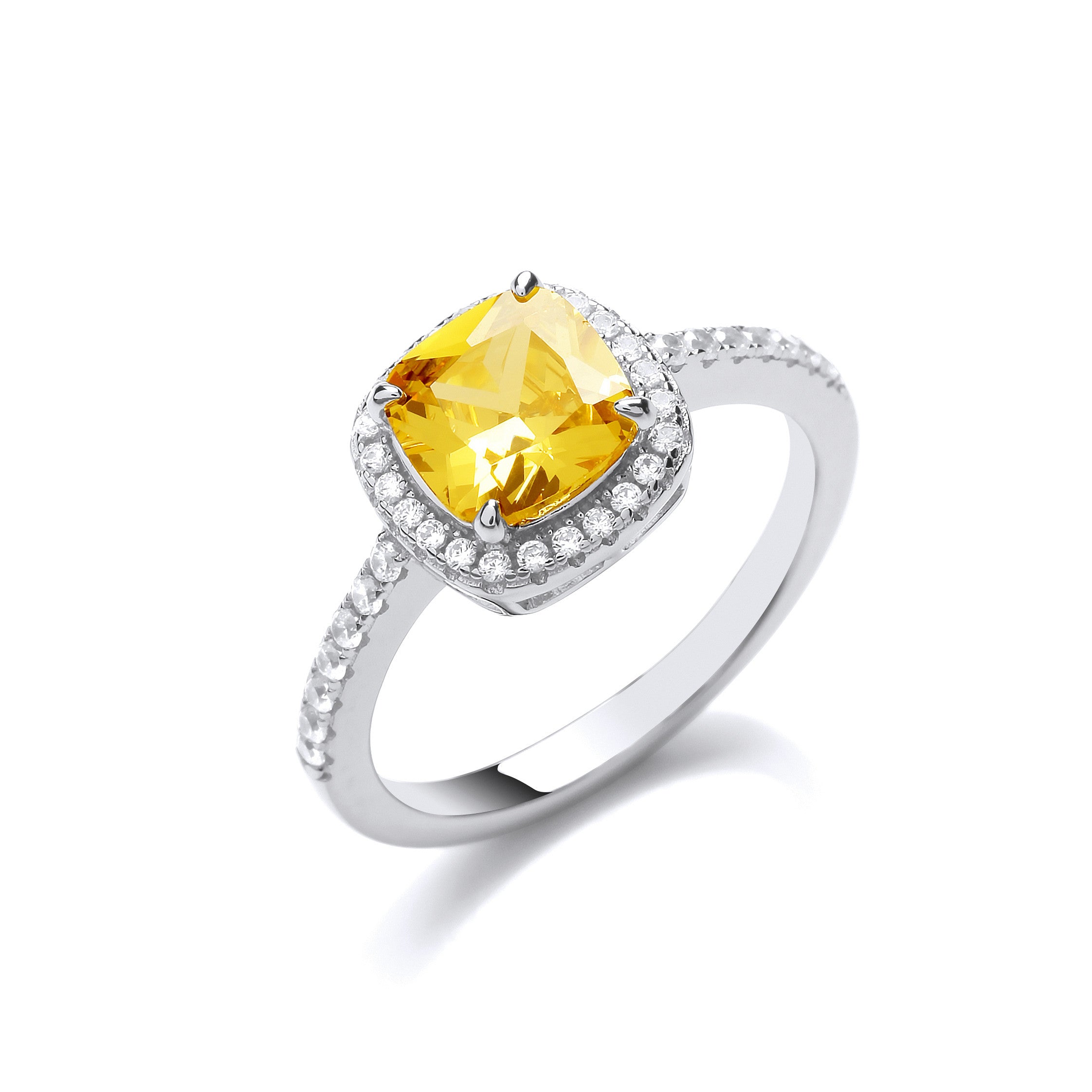 Silver Yellow Cubic Zirconia Ring - Silver