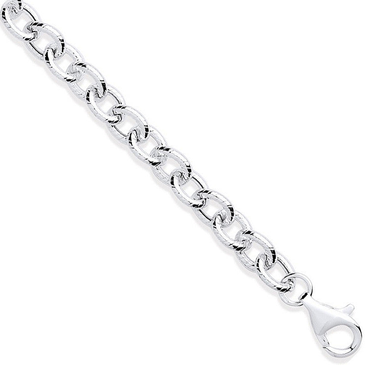 Silver Rolo Ribbed Edge Link Ladies Bracelet - Silver