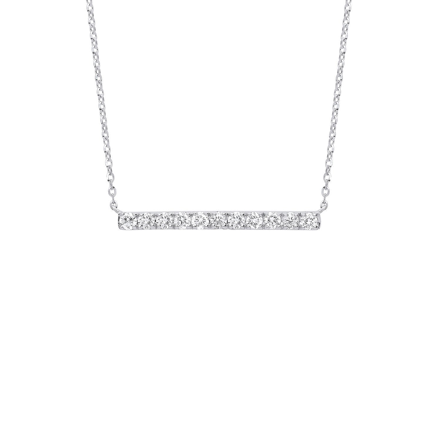 9ct White Gold 0.33ct Diamond Bar Necklace (18in/45cm) Chain