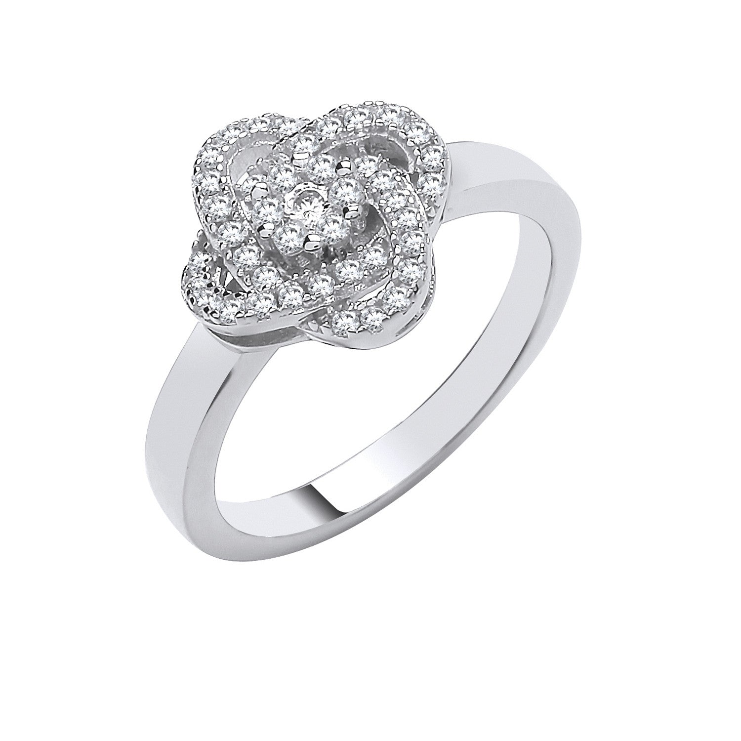 Silver Rose Flower Cubic Zirconia Ring - Silver