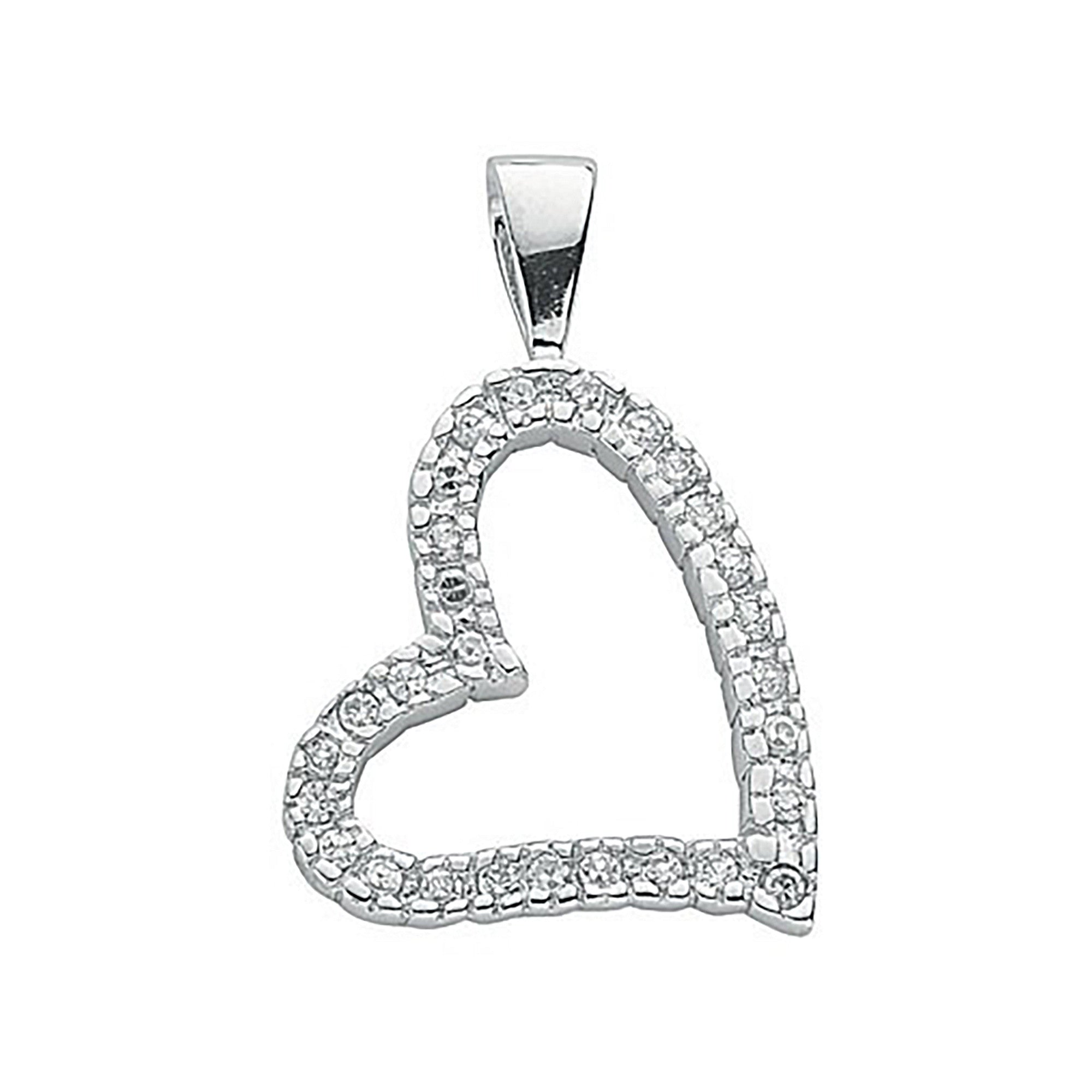 Silver Cubic Zirconia Heart Pendant - Silver