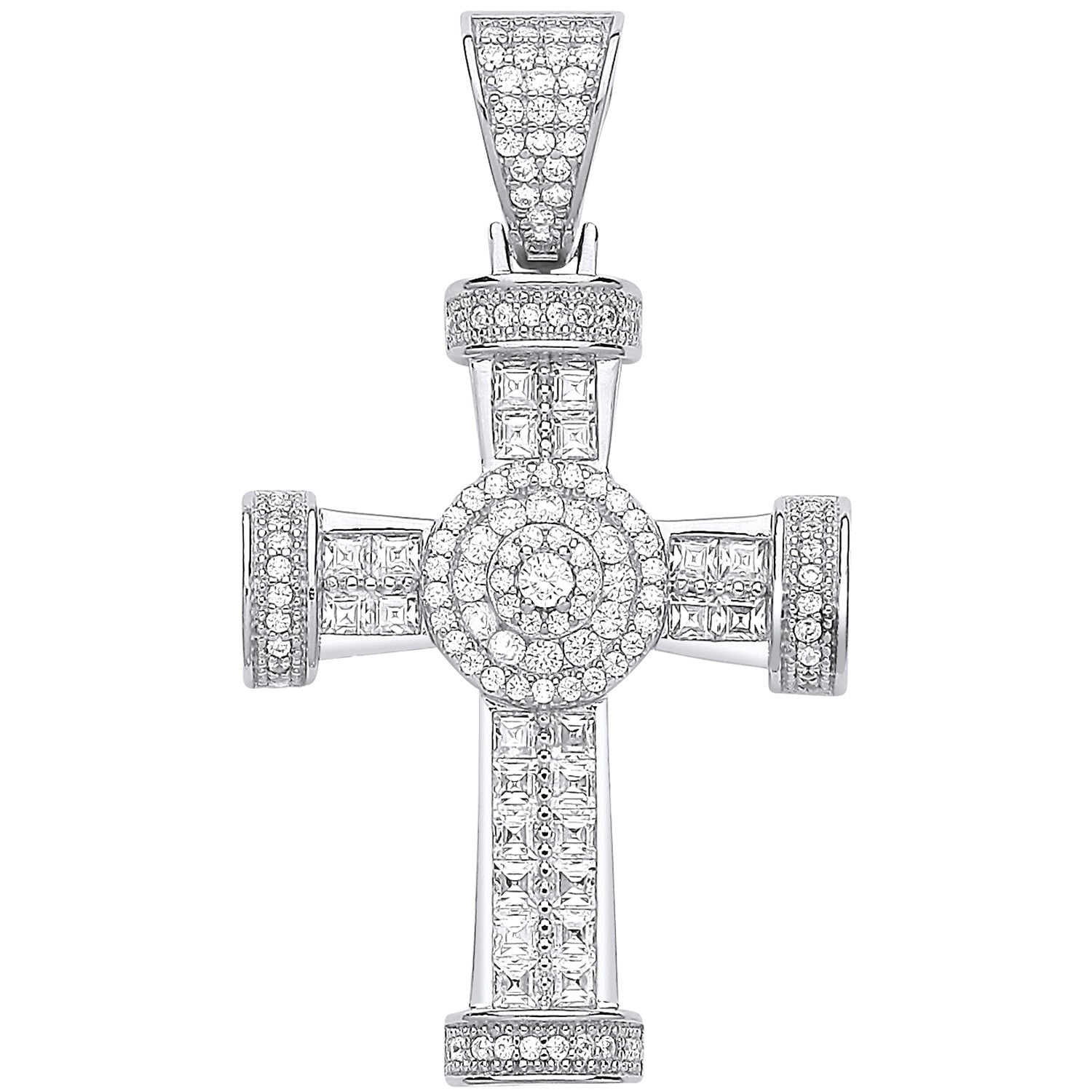 Silver Fancy Cubic Zirconia Cross - Silver