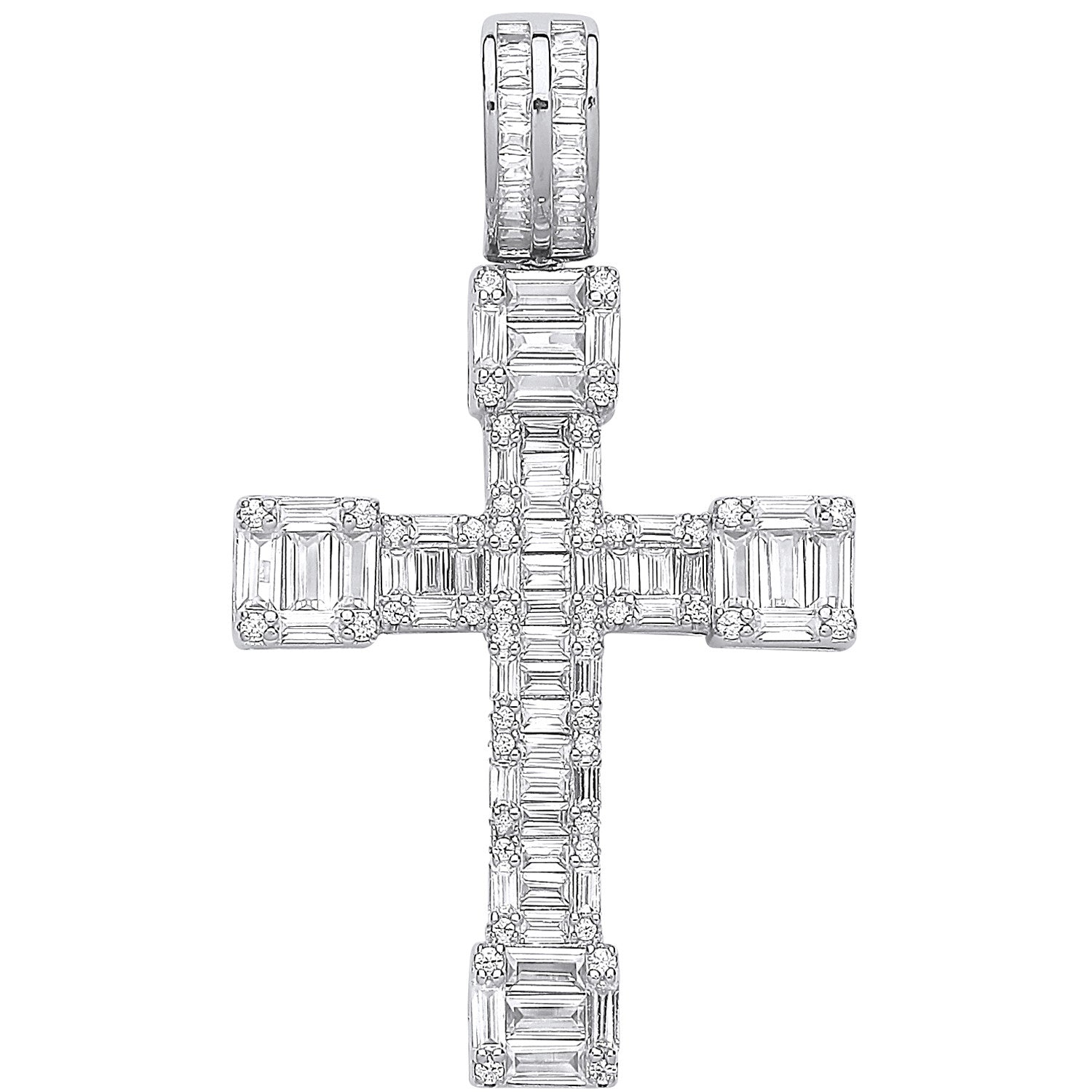 Silver Cubic Zirconia Baguettes Fancy Cross - Silver
