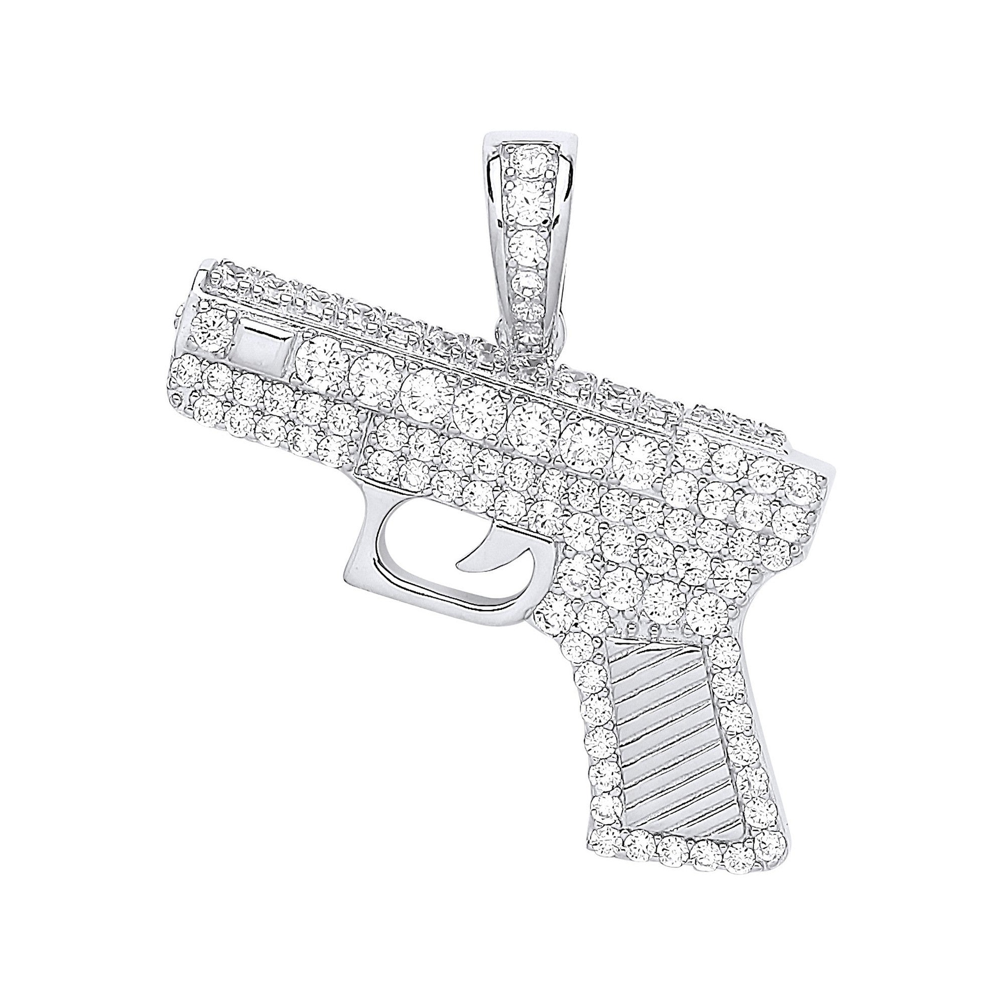Silver Cubic Zirconia Pistol Pendant - Silver