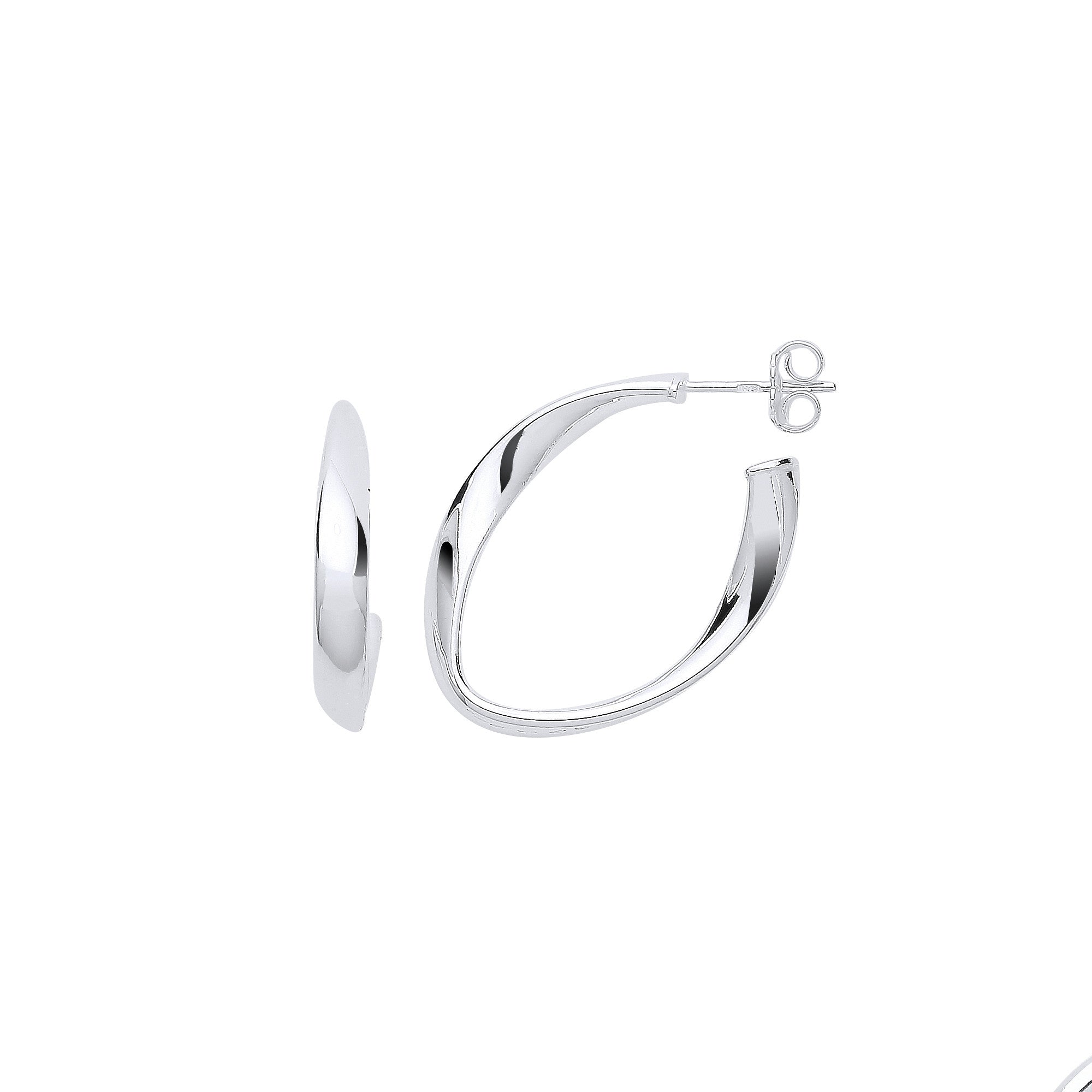 Silver Oval Twisted Hoop Earrings - Silver