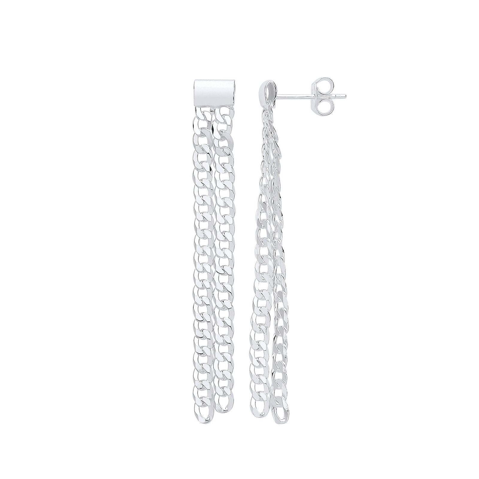 Silver Curb Chains Drop Earrings