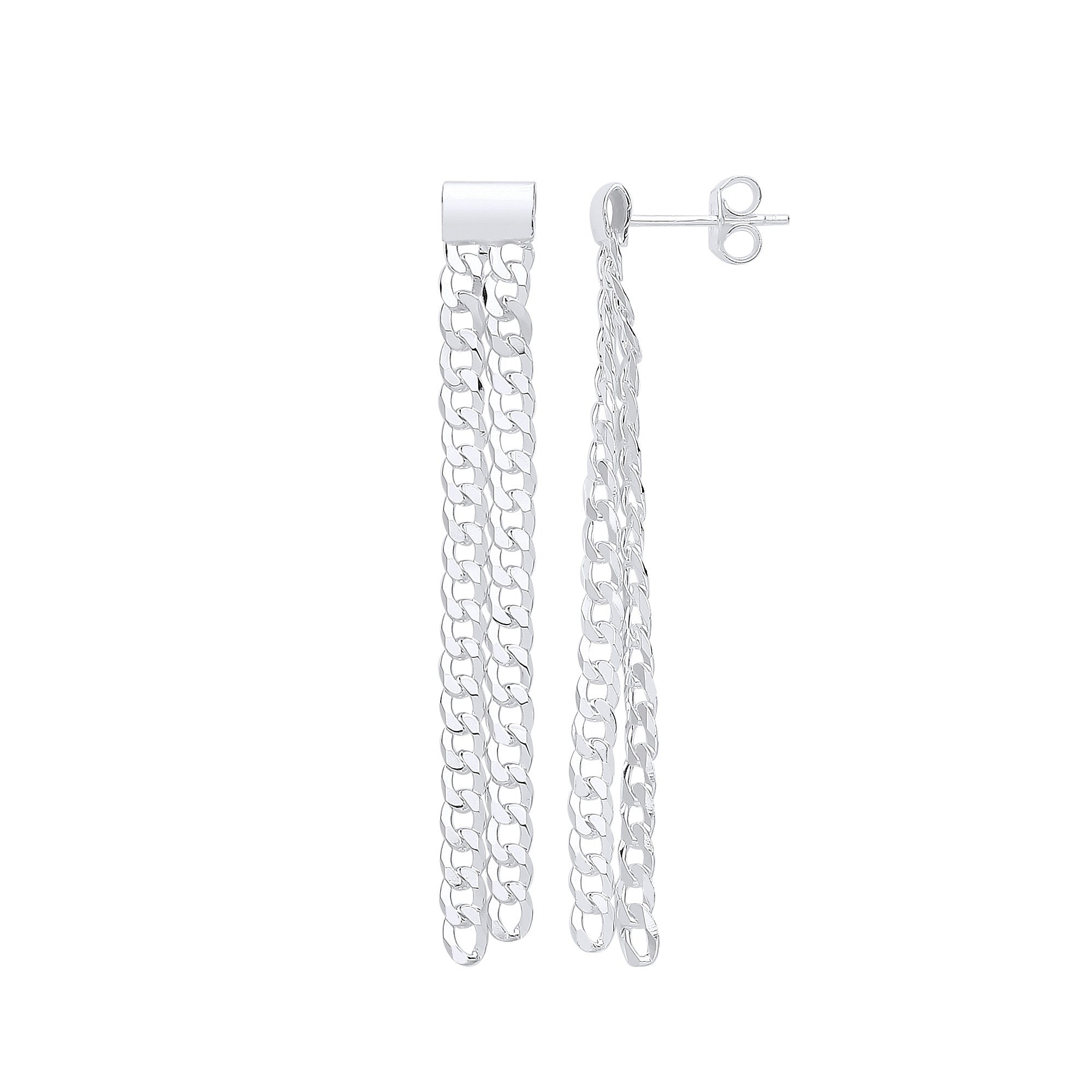 Silver Curb Chains Drop Earrings - Silver