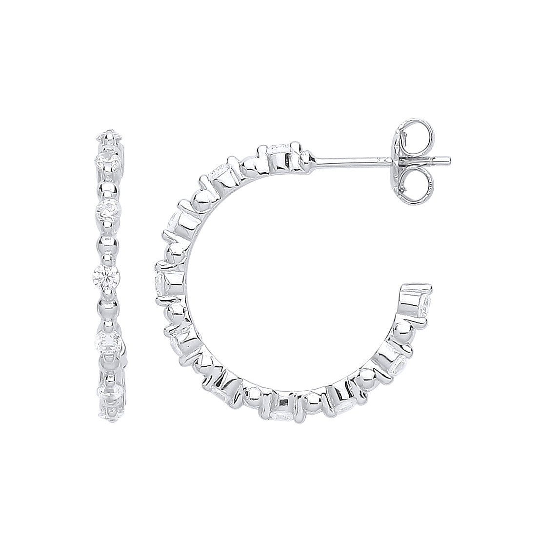Silver Skinny Set Cubic Zirconia Hoop Earrings - Silver