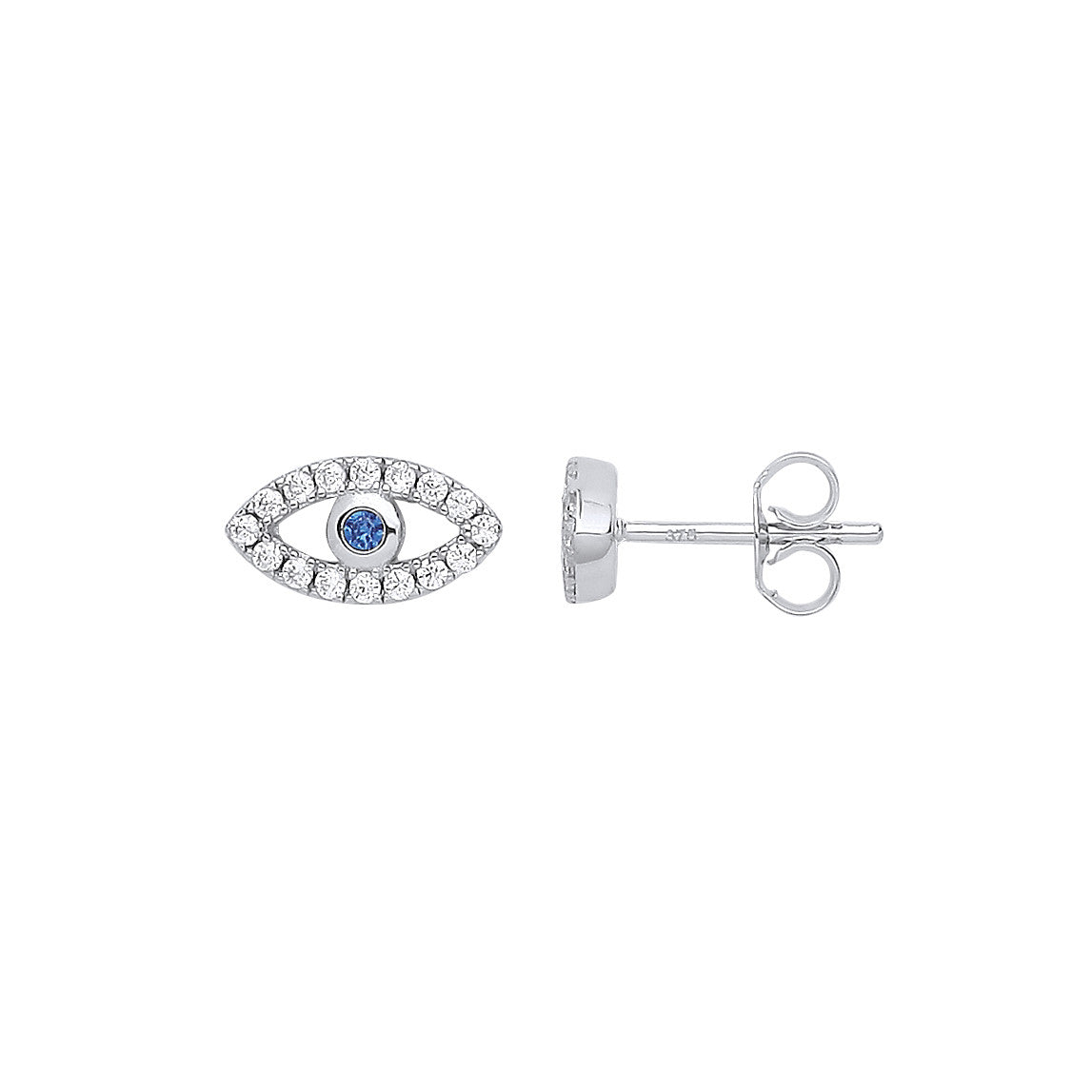 Silver Evil Eye Cubic Zirconia Studs - Silver