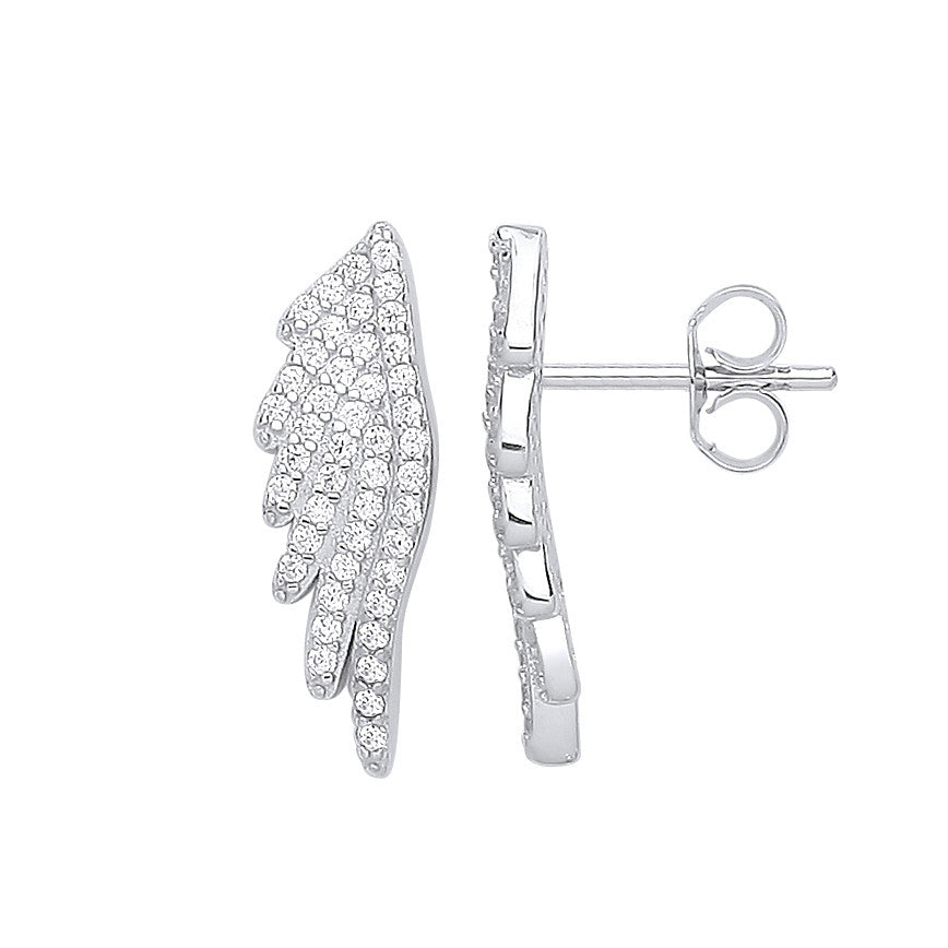 Silver Angel Wing Cubic Zirconia Studs - Silver