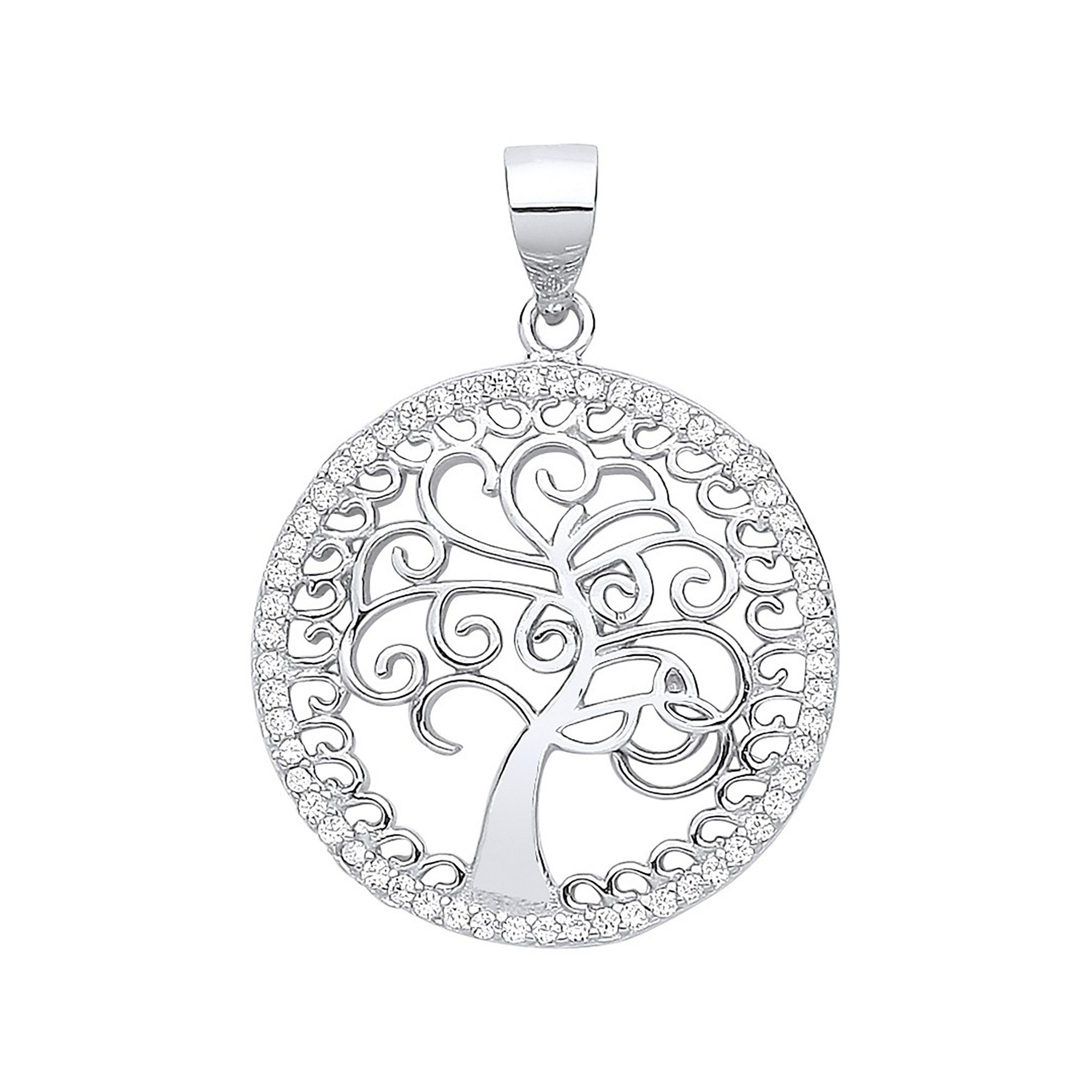 Silver Cubic Zirconia Tree of Life Pendant - Silver