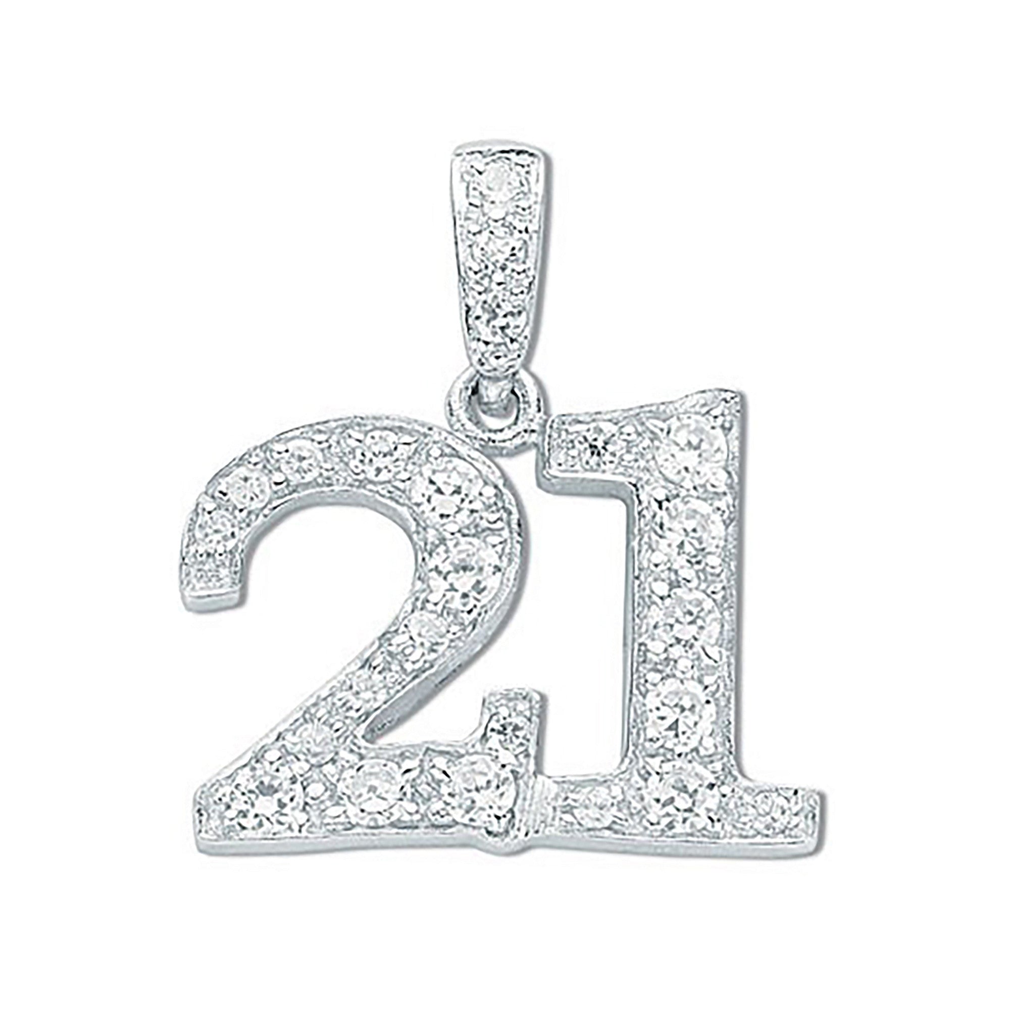 Silver Pave Set Cubic Zirconia 21 Drop Pendant - Silver