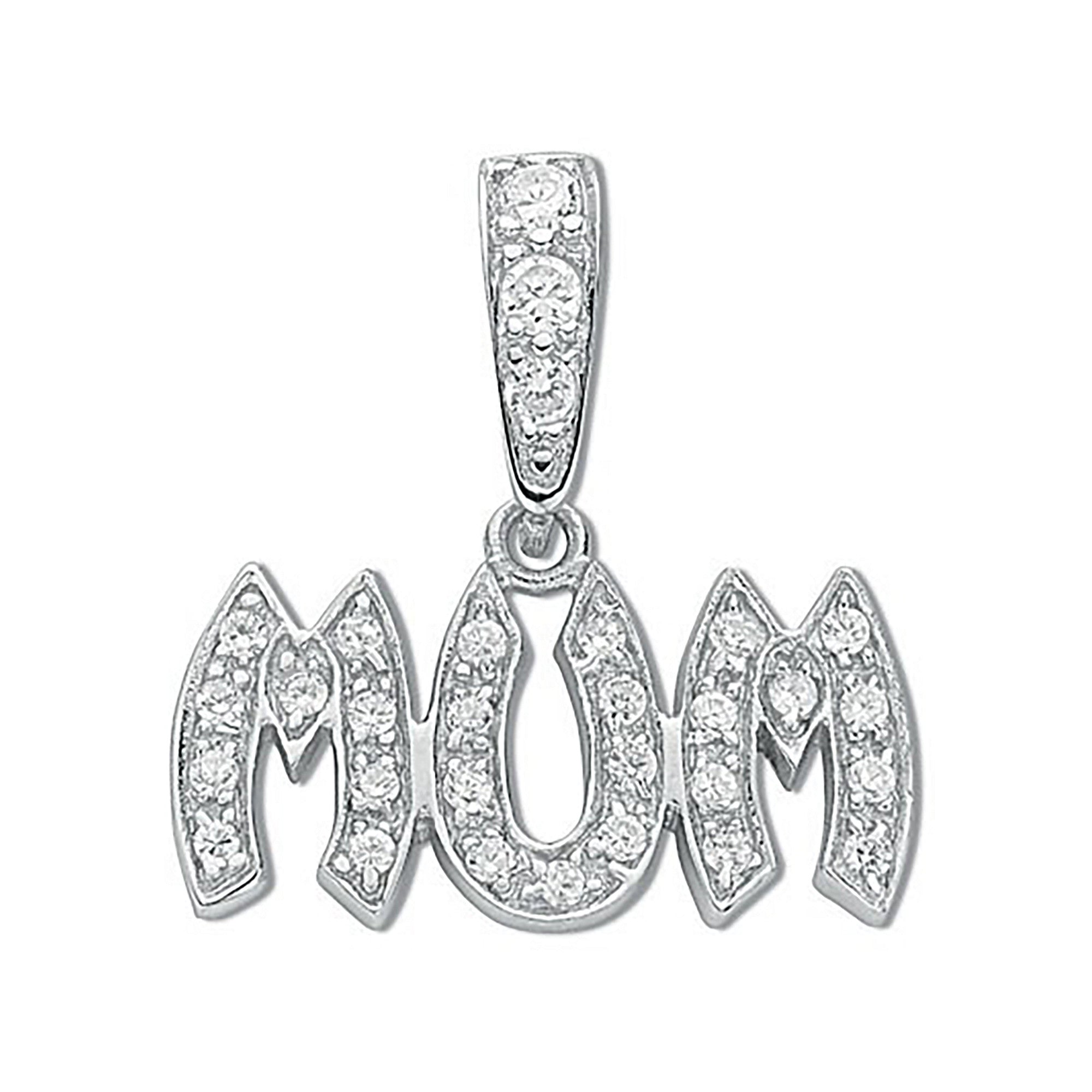 Silver Pave Set Cubic Zirconia Mum Drop Pendant - Silver