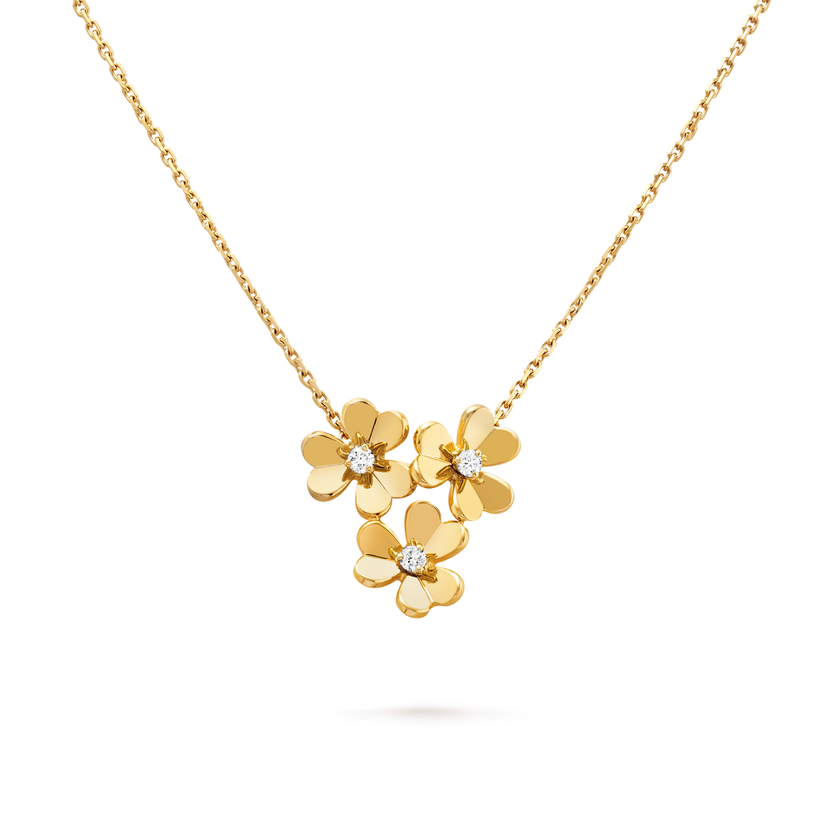 Van Cleef & Arpels Frivole Diamond 3 Flowers Mini Pendant 18K Yellow Gold