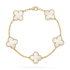 Van Cleef & Arpels Vintage Alhambra Bracelet 5 Motifs White Mother-Of-Pearl 18K Yellow Gold
