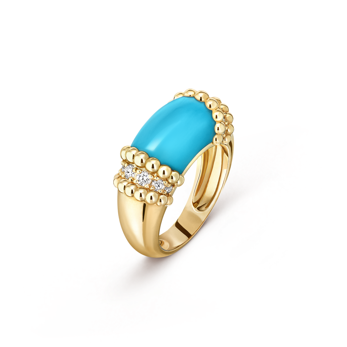 Van Cleef & Arpels Perlée Couleurs Turquoise Diamond Ring 18K Yellow Gold
