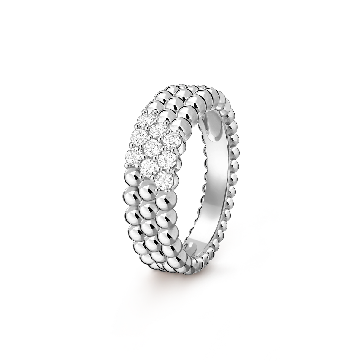 Van Cleef & Arpels Perlée Diamonds 3 Rows 0.31 Ct Ring 18K White Gold