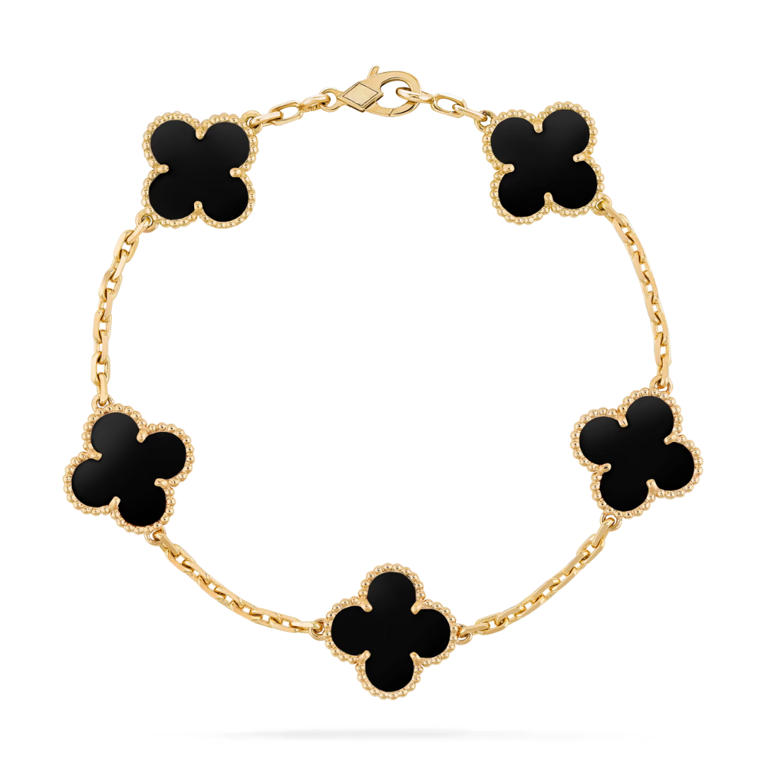 Van Cleef & Arpels Bracelet Alhambra Vintage 5 Motifs Onyx Or Jaune 18 Carats