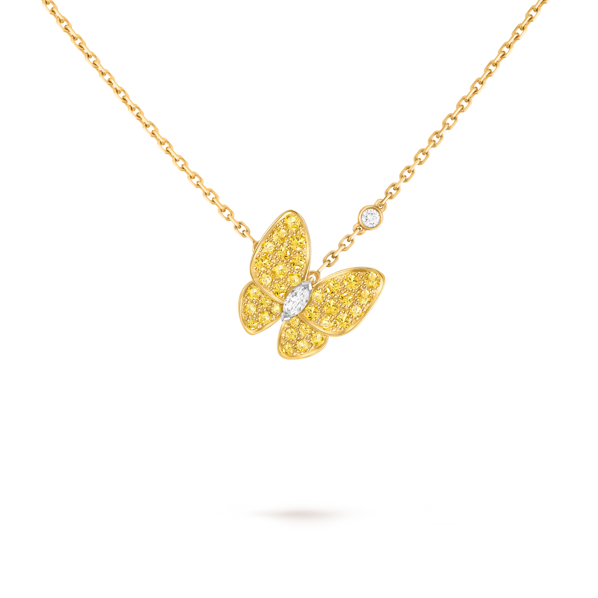 Van Cleef & Arpels Two Butterfly Diamond Sapphire Pendant 18K Yellow & White Gold