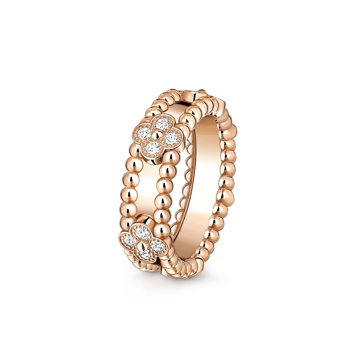 Van Cleef & Arpels Perlée Sweet Clovers Diamond Ring 18K Rose Gold