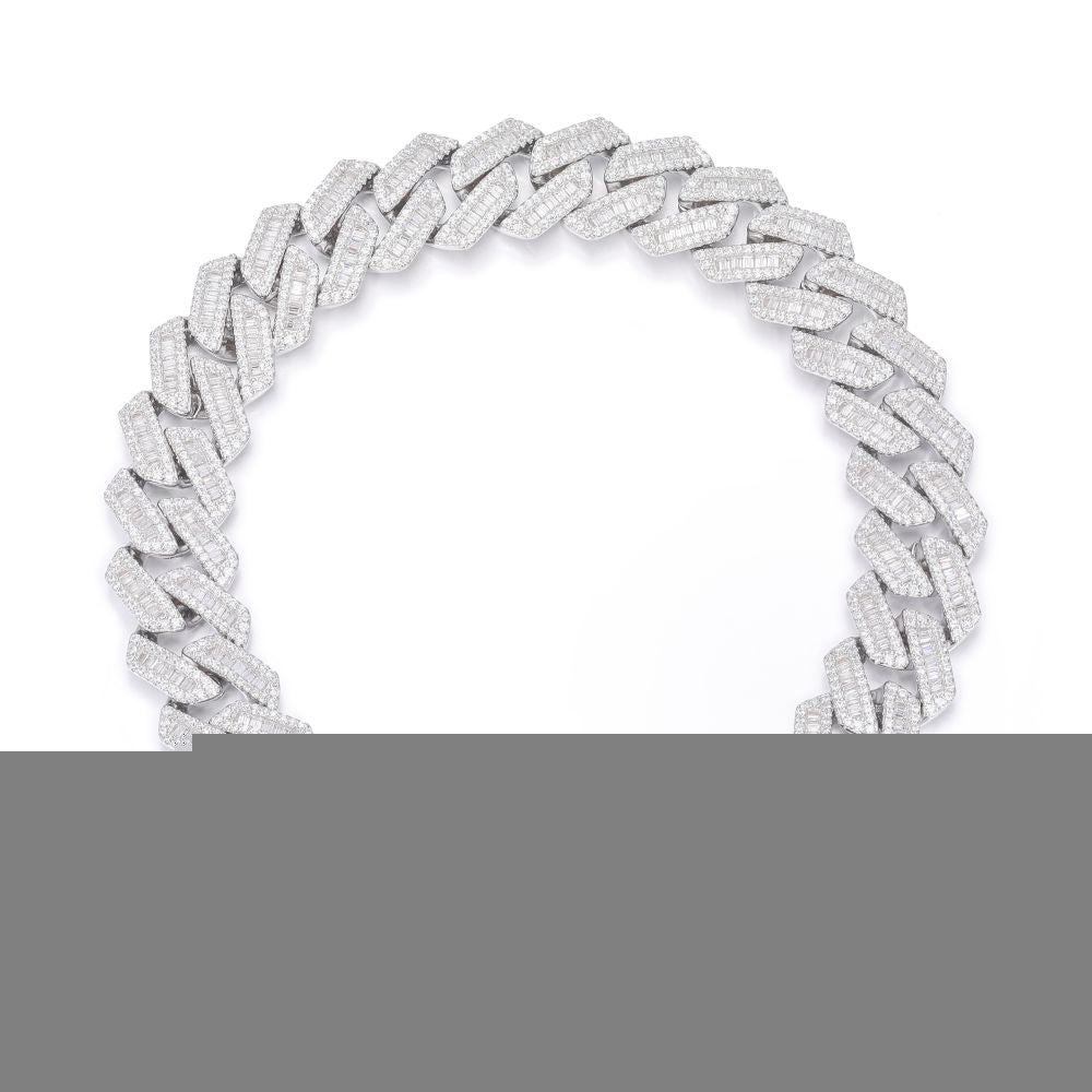 925 Silver Baguette Cubic Zirconia Set Cuban Chain 12.0mm