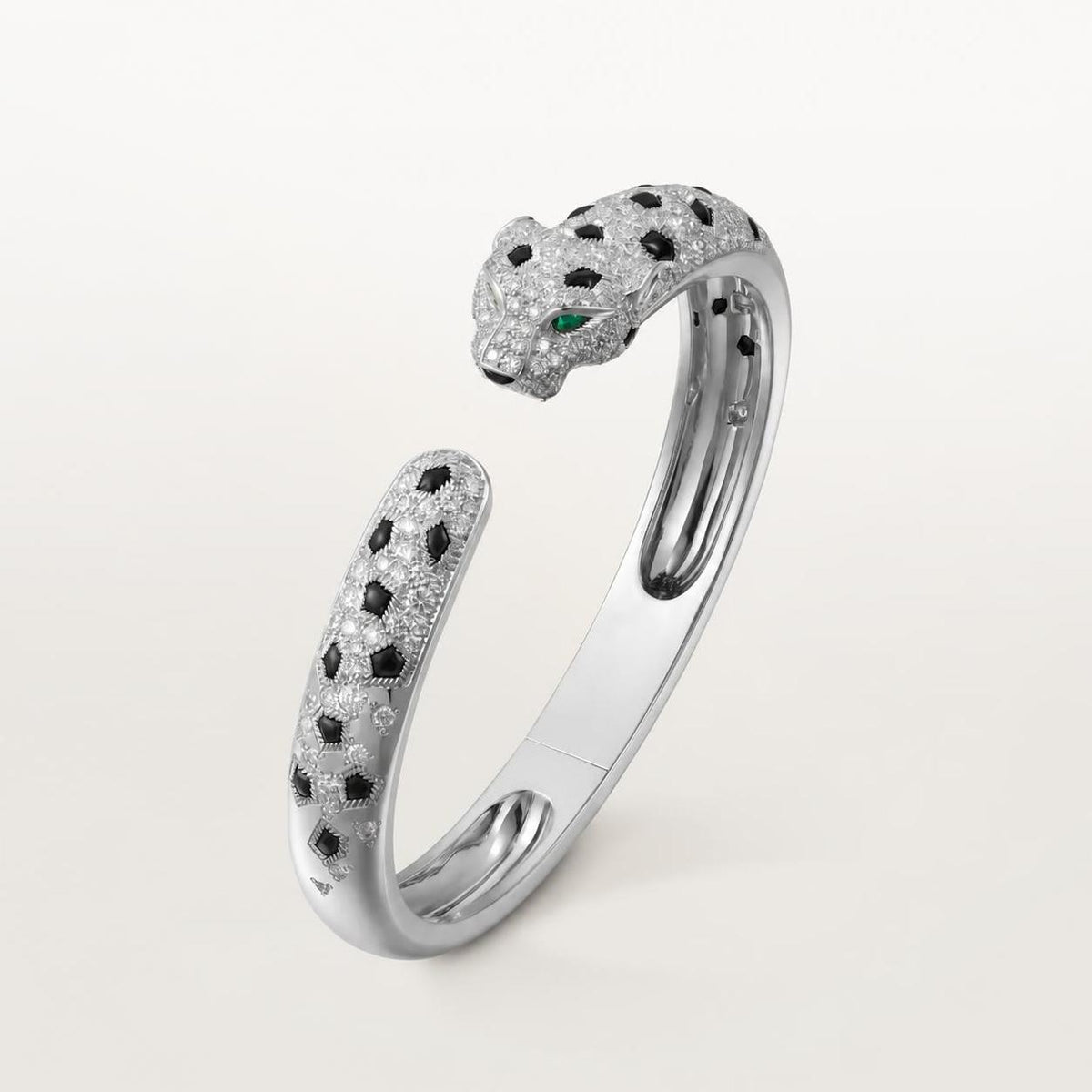 Cartier Panthère de Cartier Bracelet Medium Model Semi-Paved Emeralds Onyx Diamonds 18K White Gold