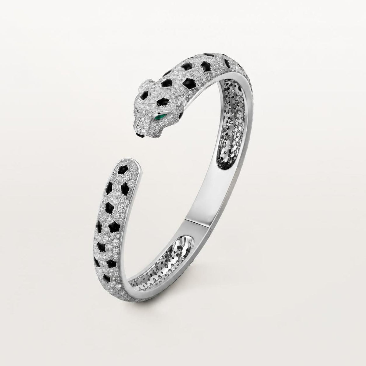 Cartier Panthère de Cartier Bracelet Medium Model Paved Panthiere Heritage Emeralds Onyx Diamonds 18K White Gold
