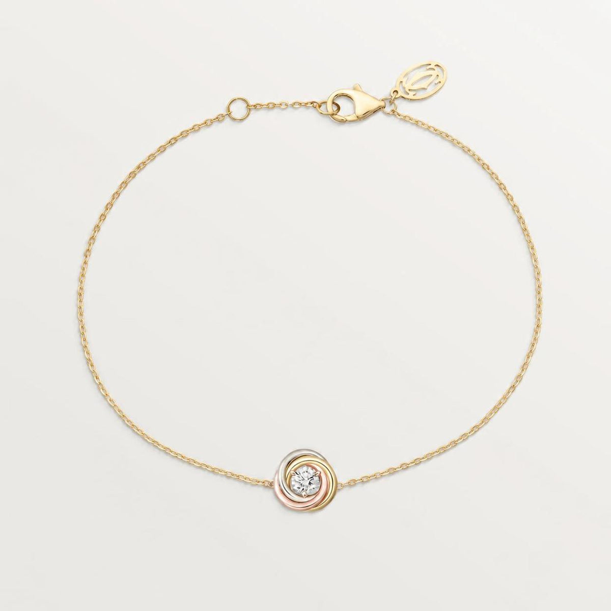 Cartier Trinity Bracelet on Chain 1 Diamond 18K White, Yellow & Rose Gold